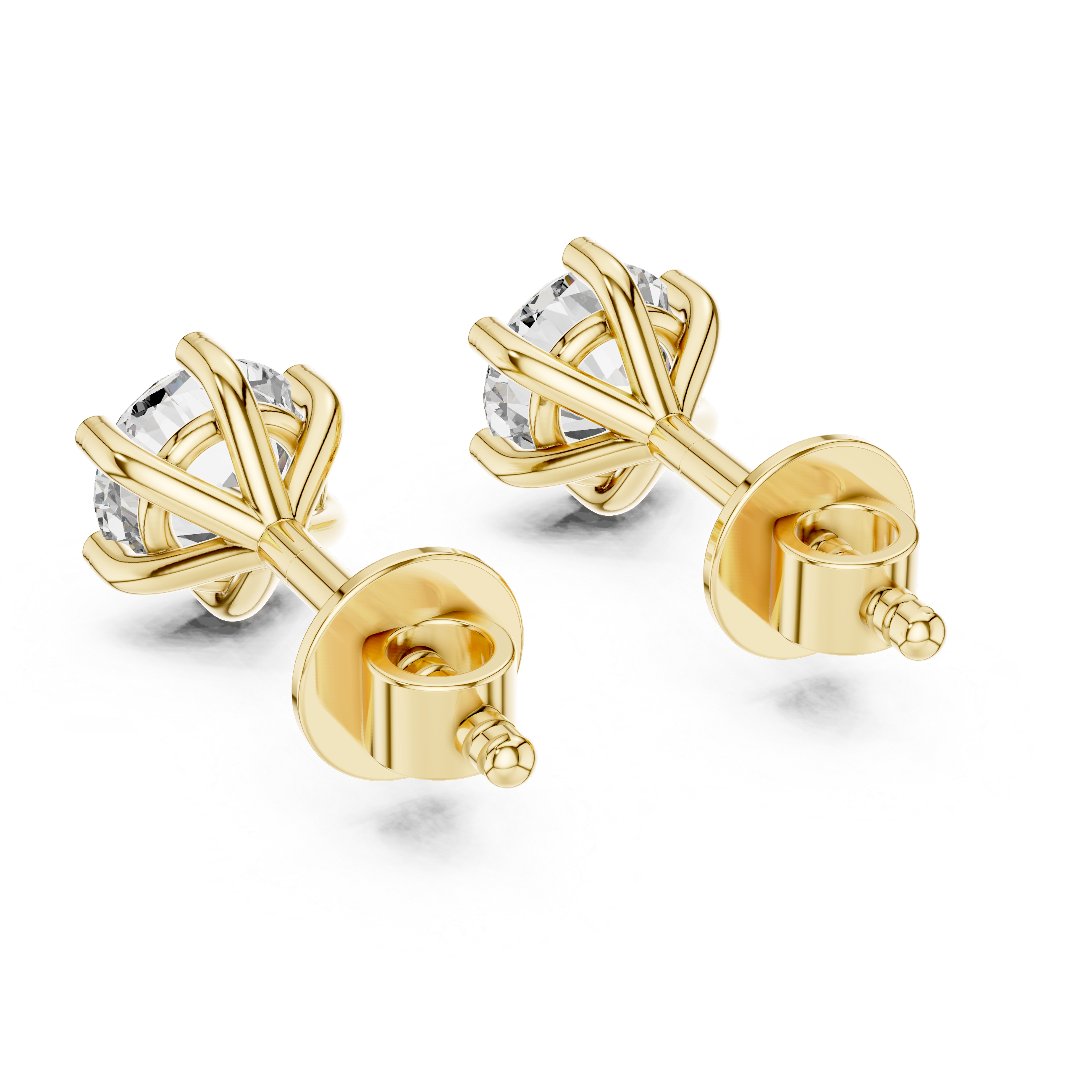 Gold earrings with clear gemstones on a white background