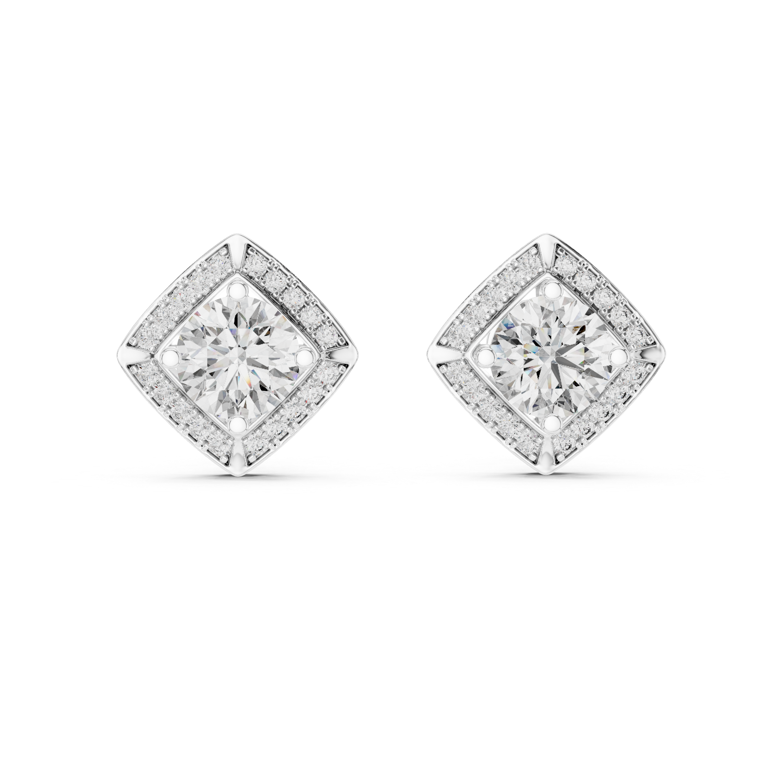 Pair of diamond earrings on a white background