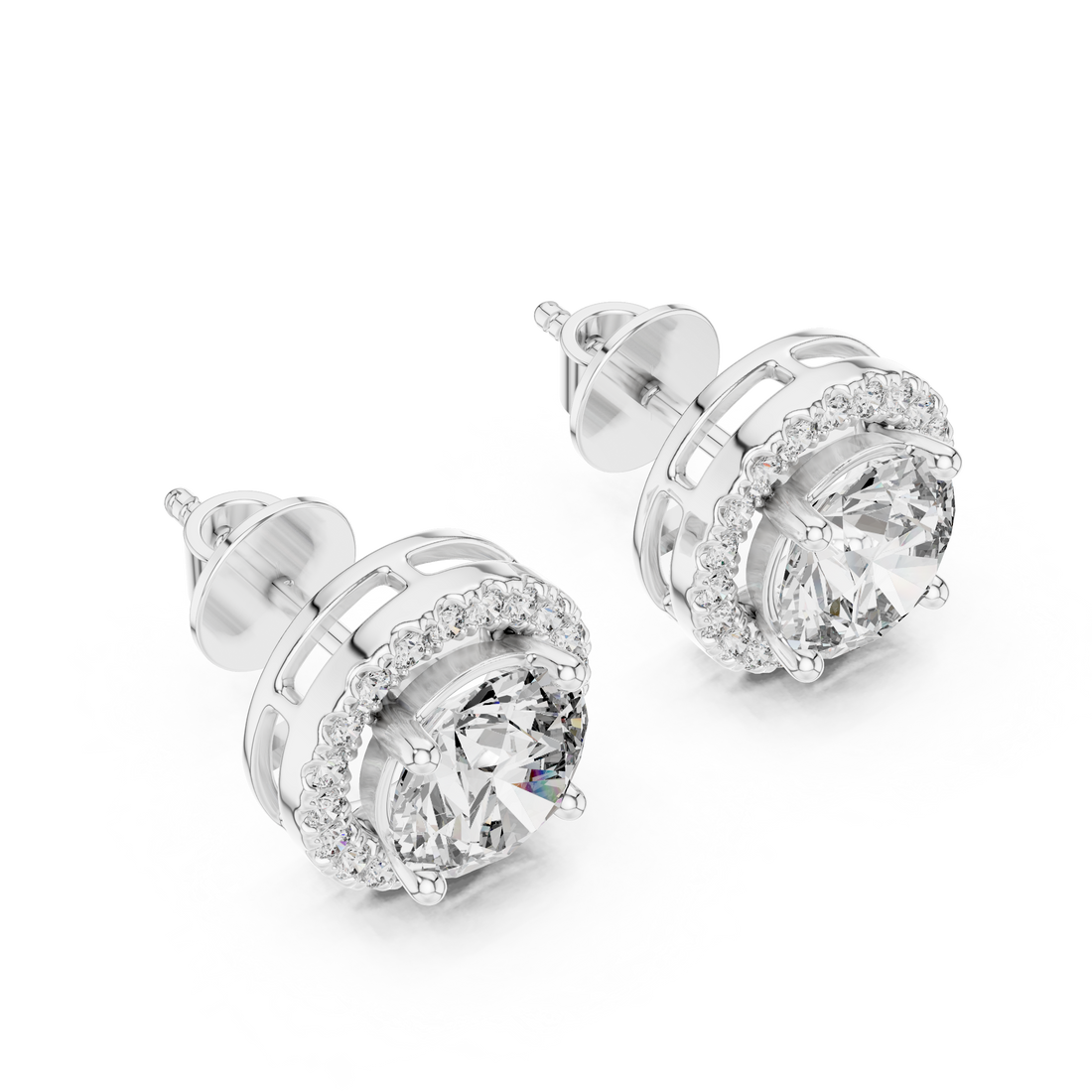 14KT White Gold Halo 1.25-Ct Round Diamond Studs