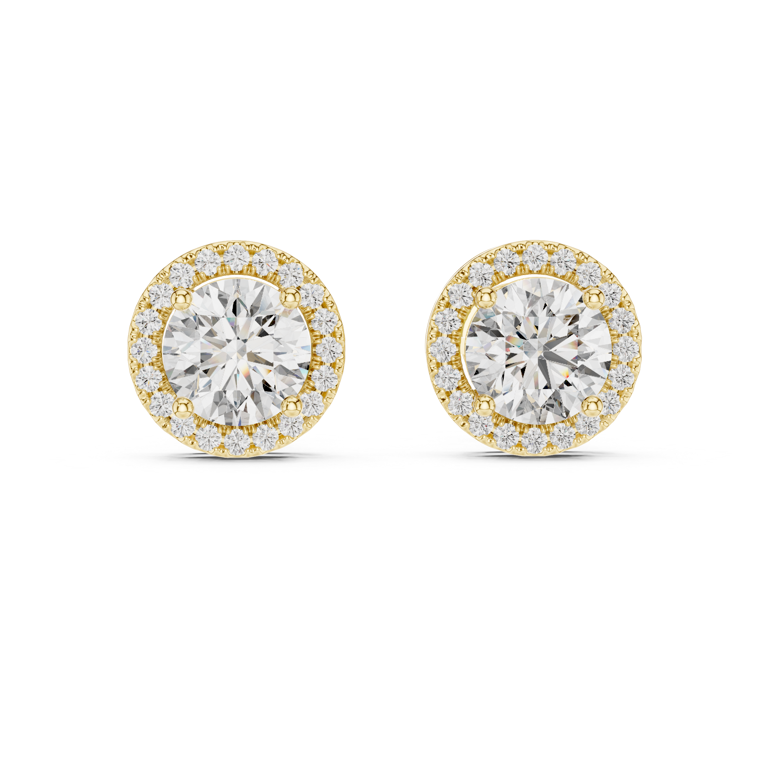Pair of diamond earrings with gold accents on a white background