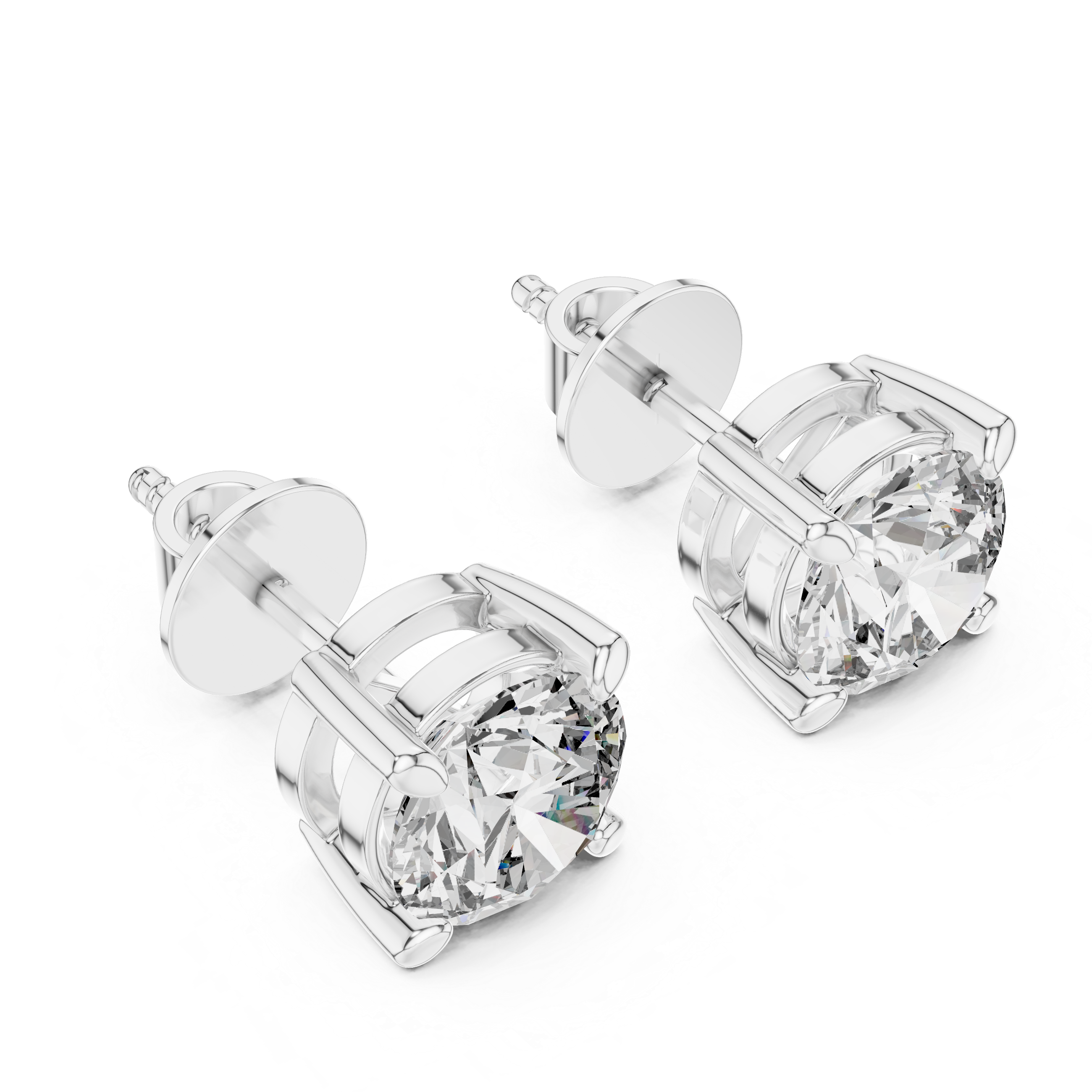Pair of diamond stud earrings on a white background