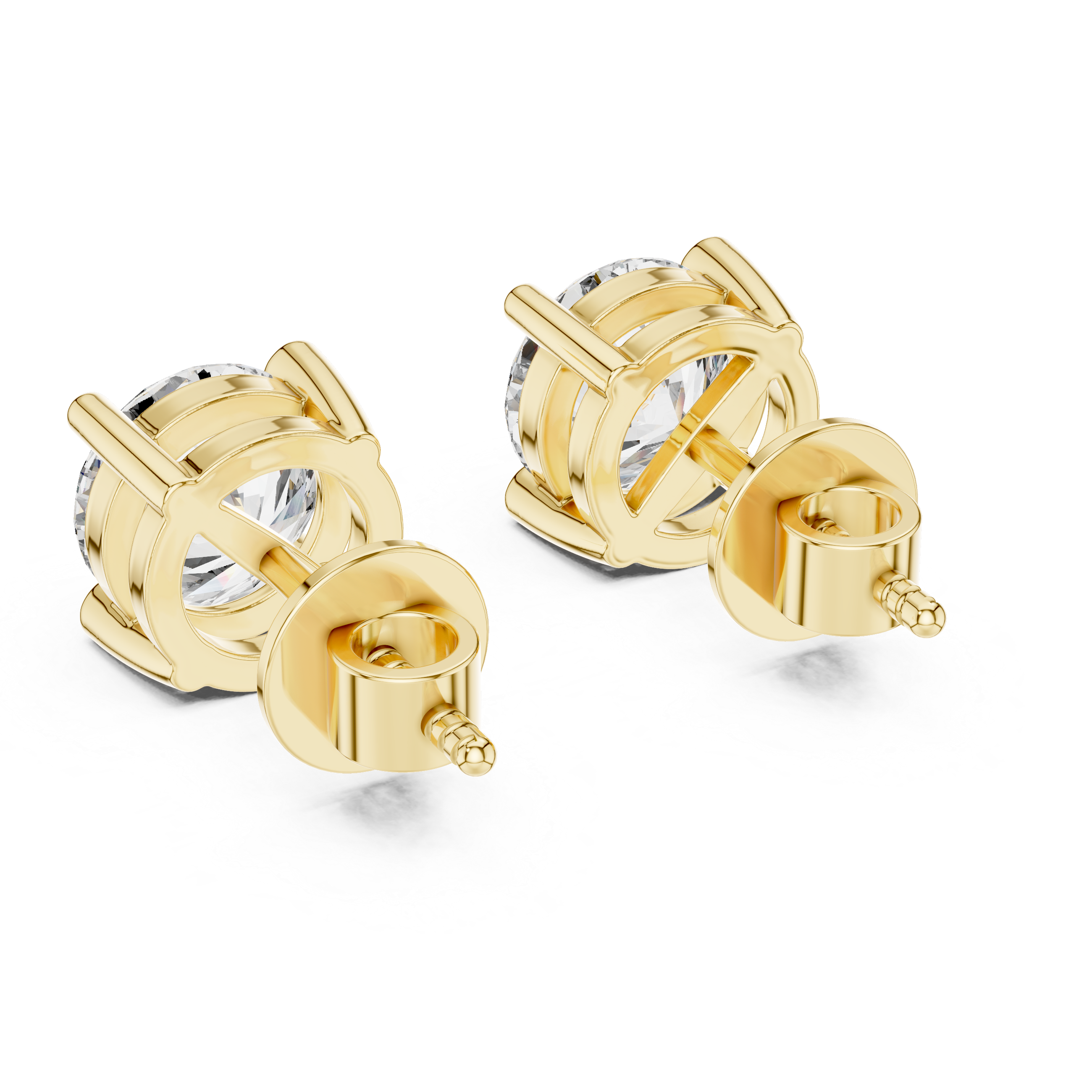 Gold earrings with clear gemstones on a white background