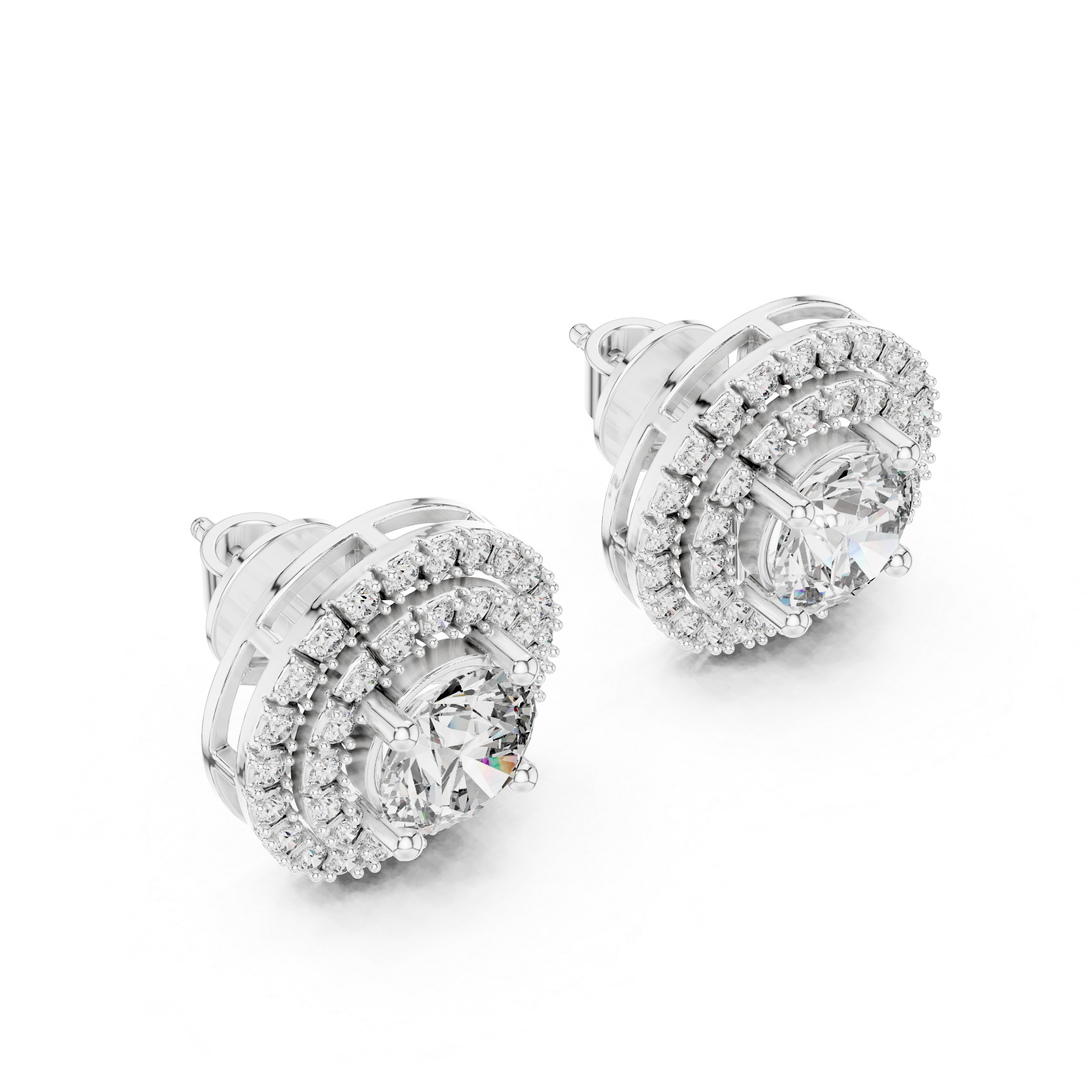 Pair of diamond earrings on a white background