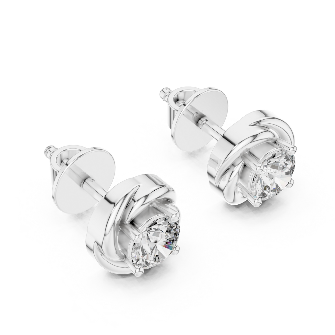Twisted Embrace Diamond Stud Earrings in 14-Kt White Gold