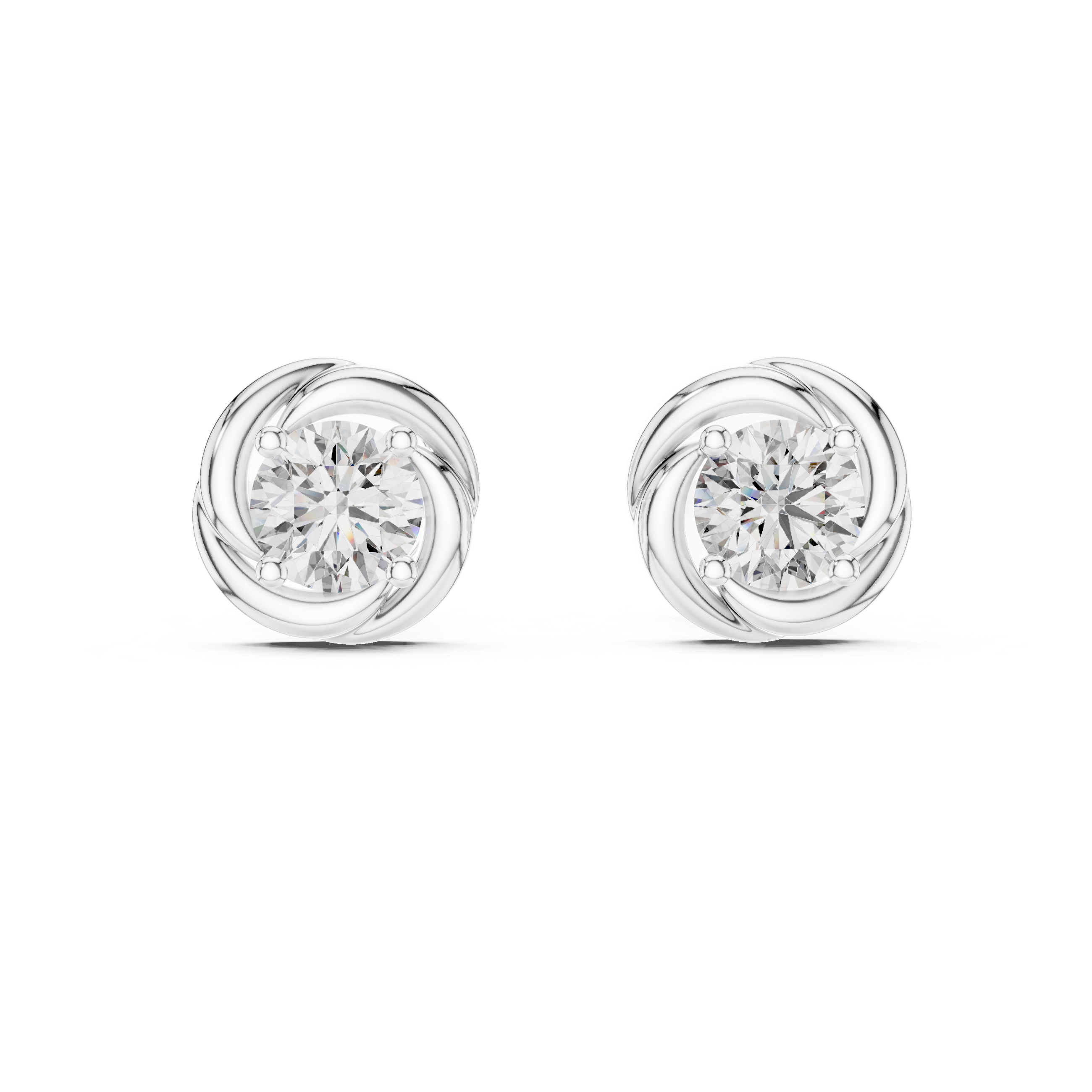 Pair of silver earrings with clear gemstones on a white background