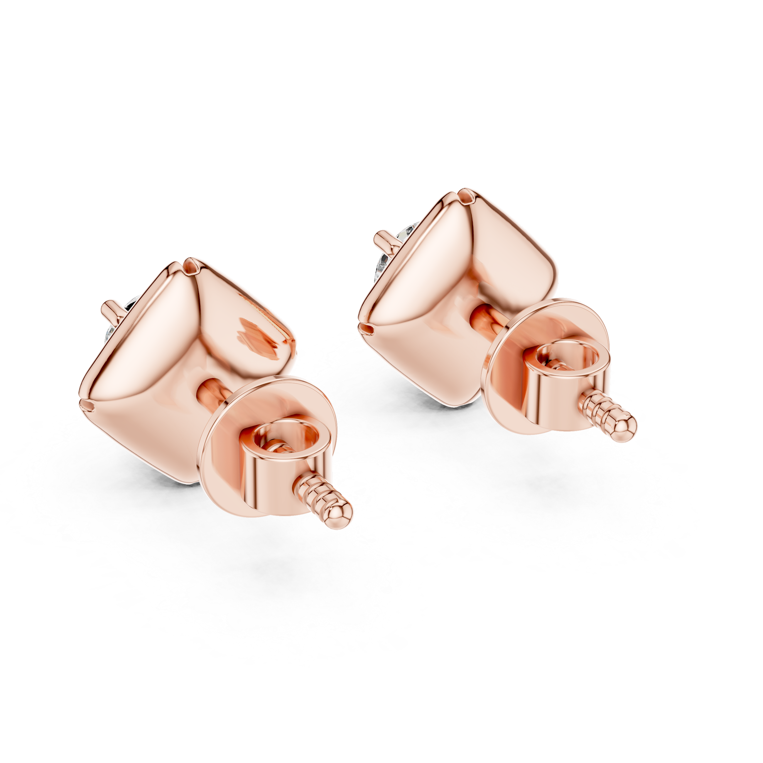 Rose gold earrings on a white background
