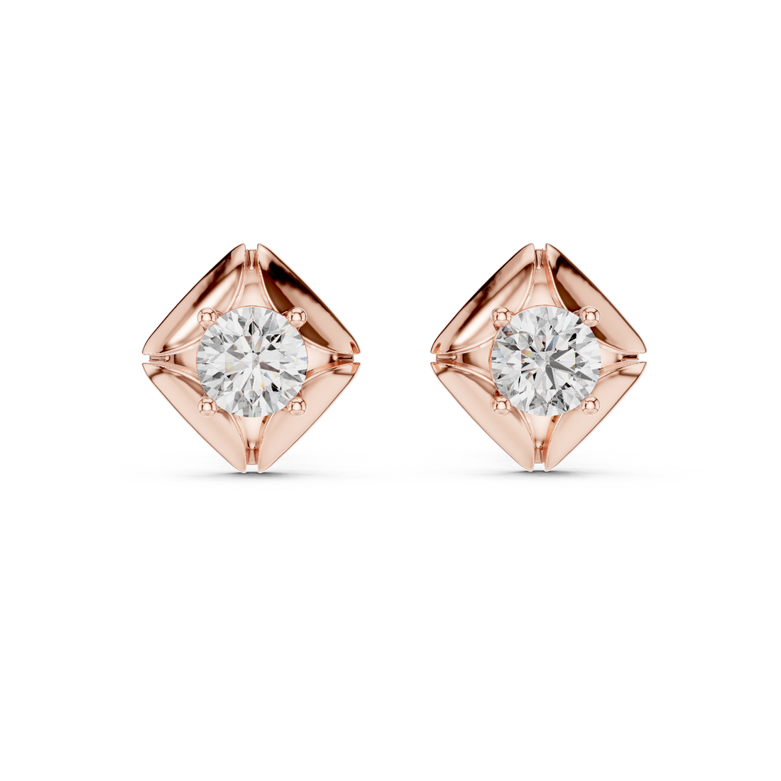Modern Geometric Diamond Stud Earrings in 14-Kt White Gold