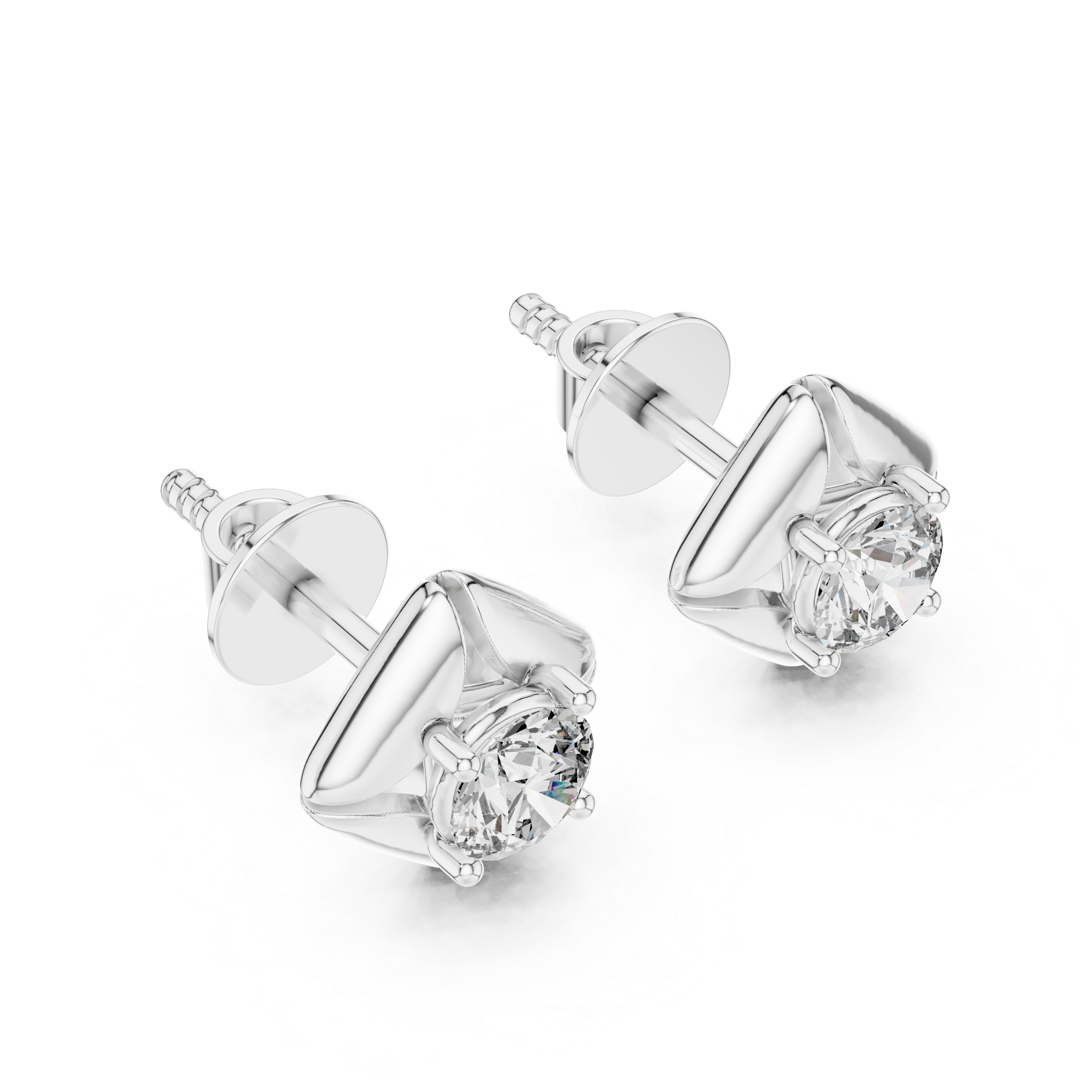 Pair of diamond stud earrings on a white background
