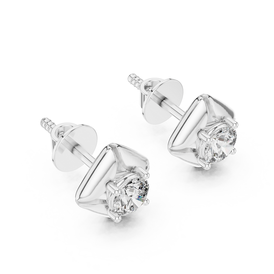 Modern Geometric Diamond Stud Earrings in 14-Kt White Gold