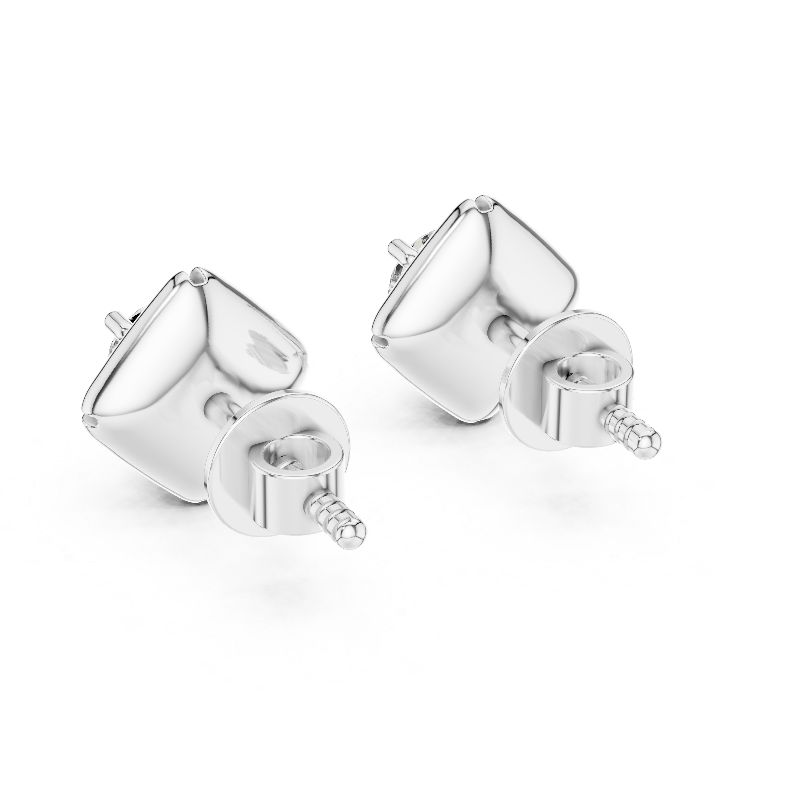 Pair of silver stud earrings on a white background