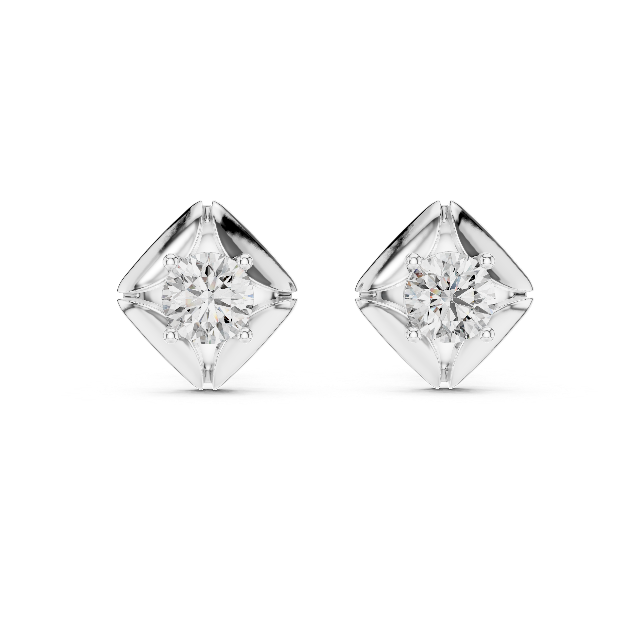 Pair of diamond stud earrings on a white background