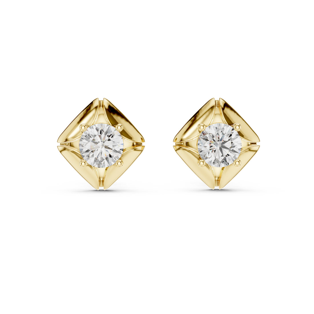 Modern Geometric Diamond Stud Earrings in 14-Kt White Gold