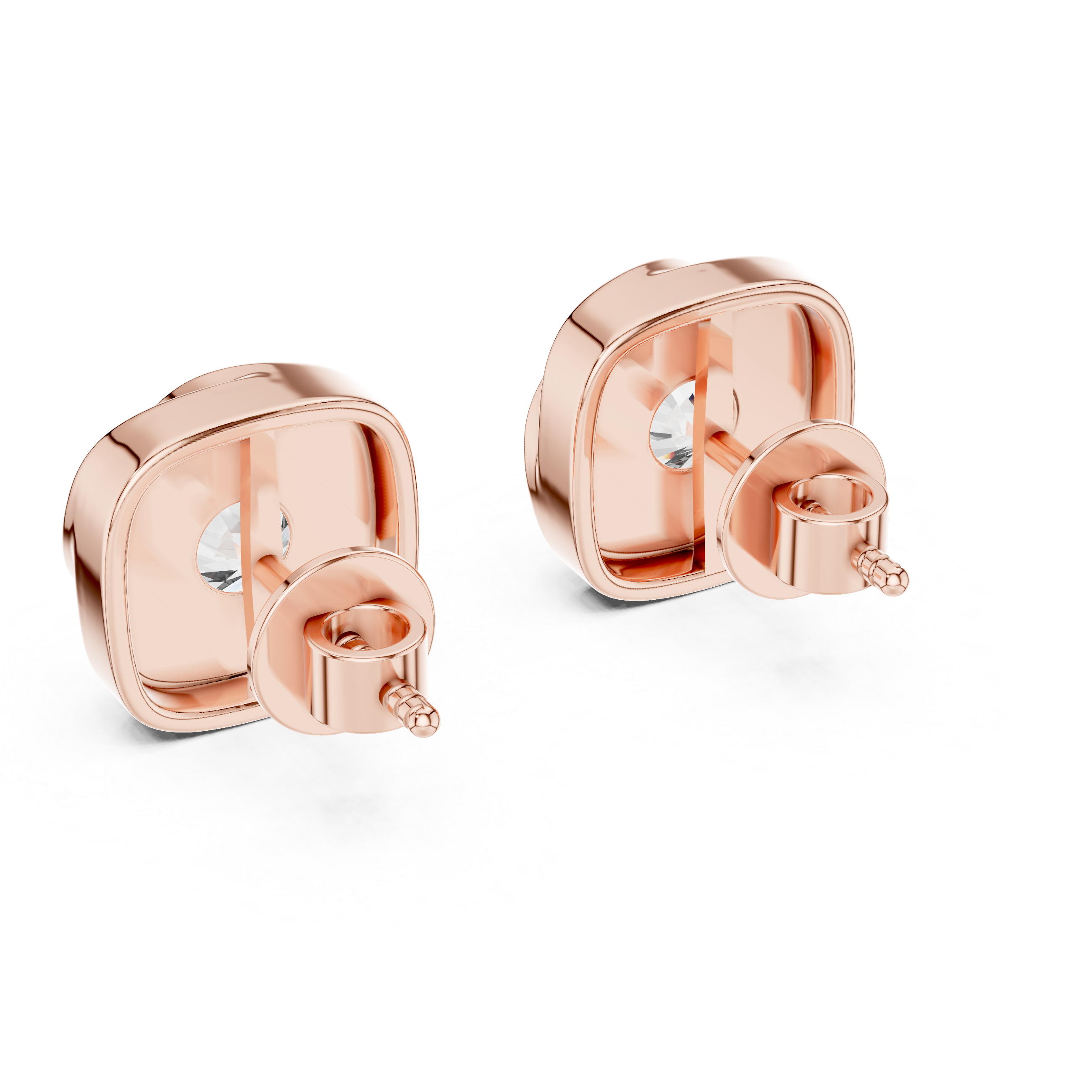 Rose gold earrings on a white background
