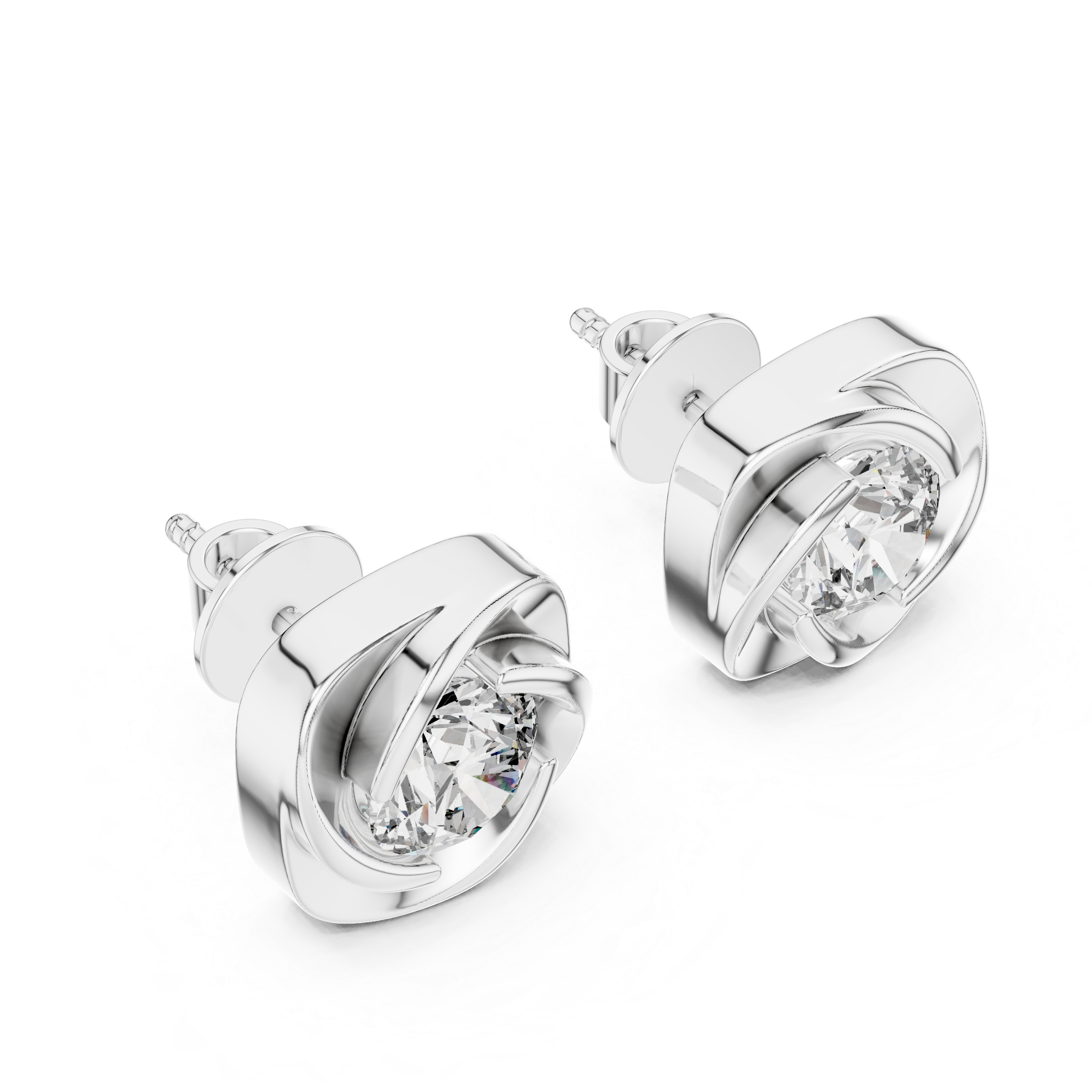 Silver stud earrings with clear gemstones on a white background