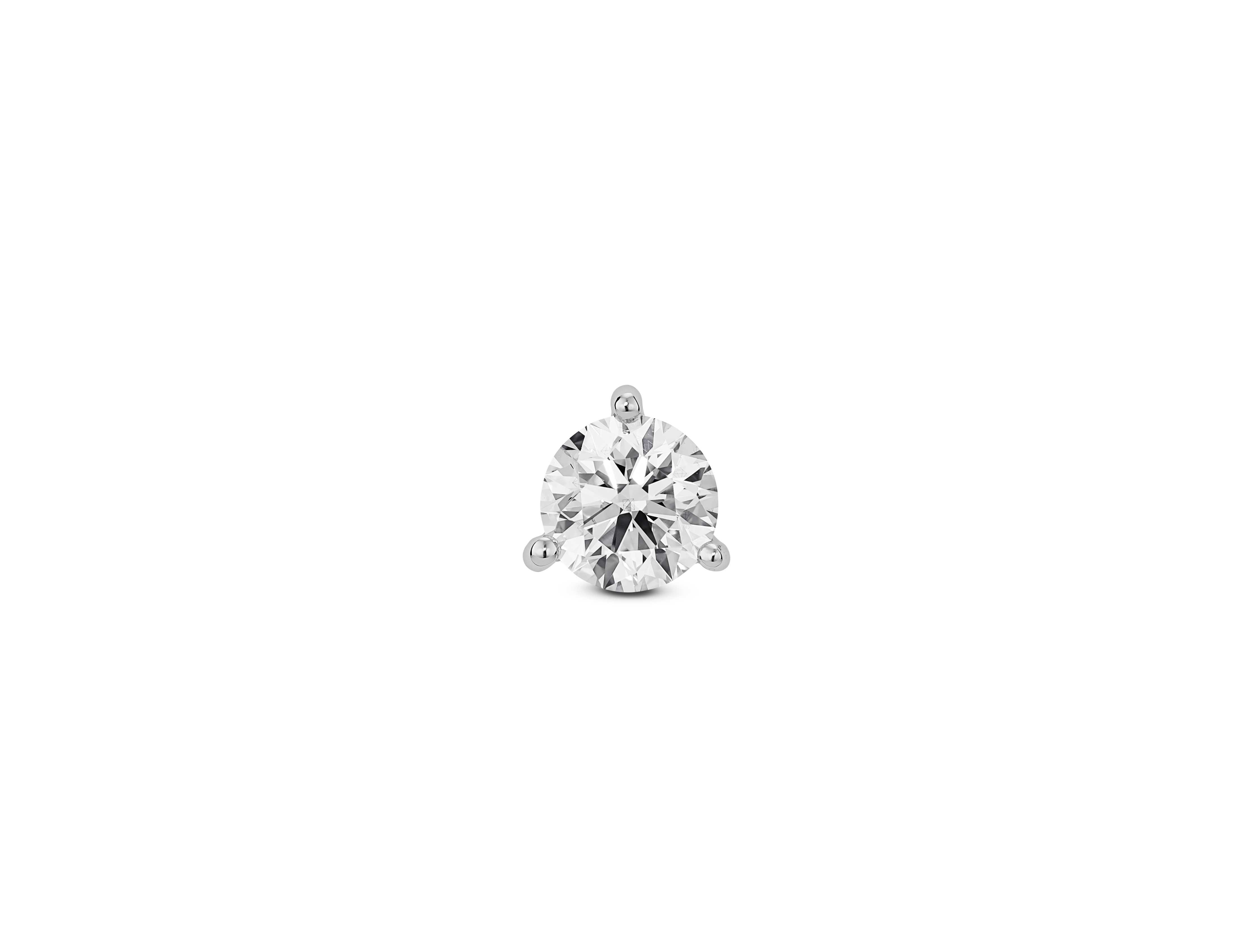Front view of 1/2 carat round brilliant 14k white gold single stud with white diamond