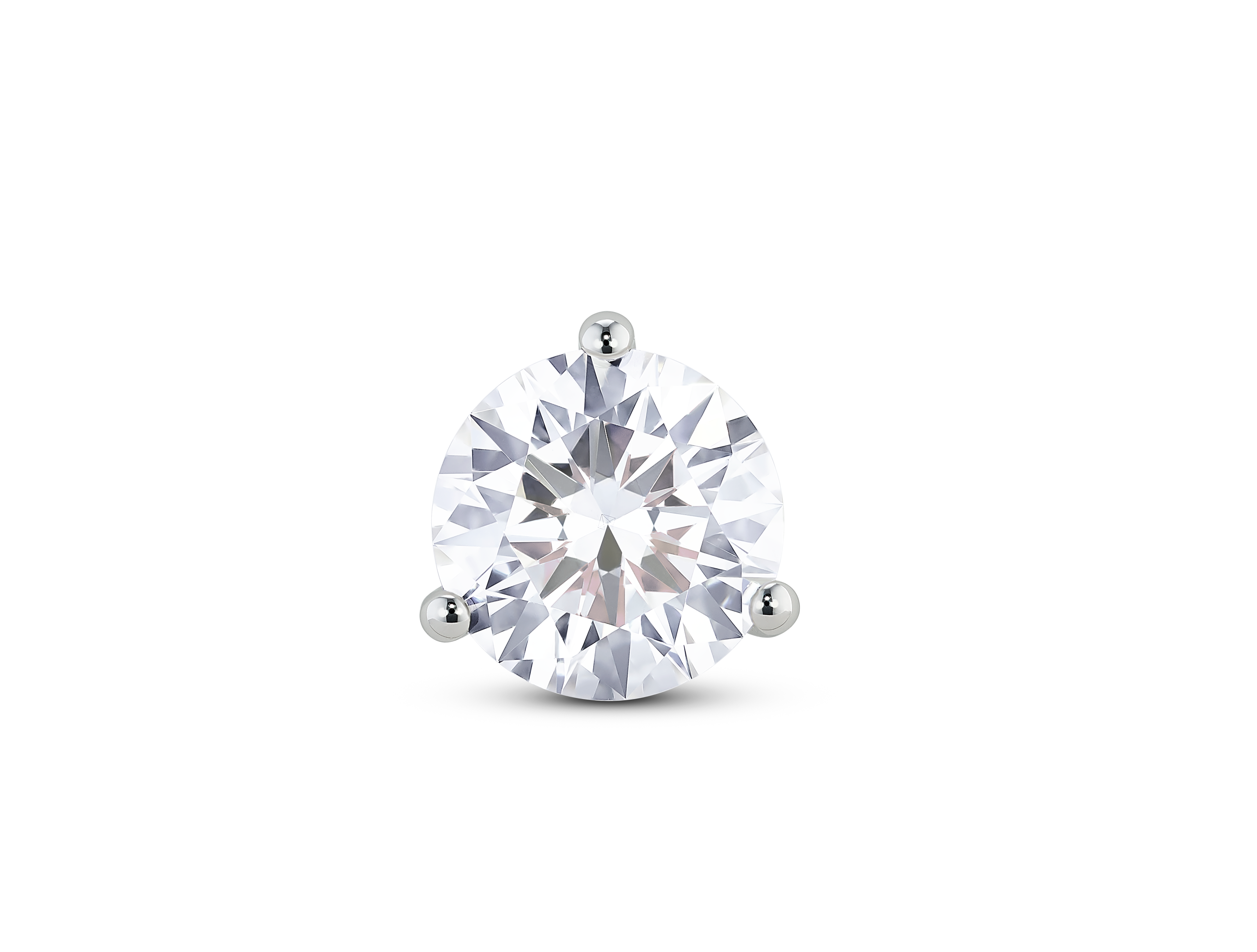 Front view of 1 1/2 carat total weight round brilliant solitaire single stud in 14k white gold