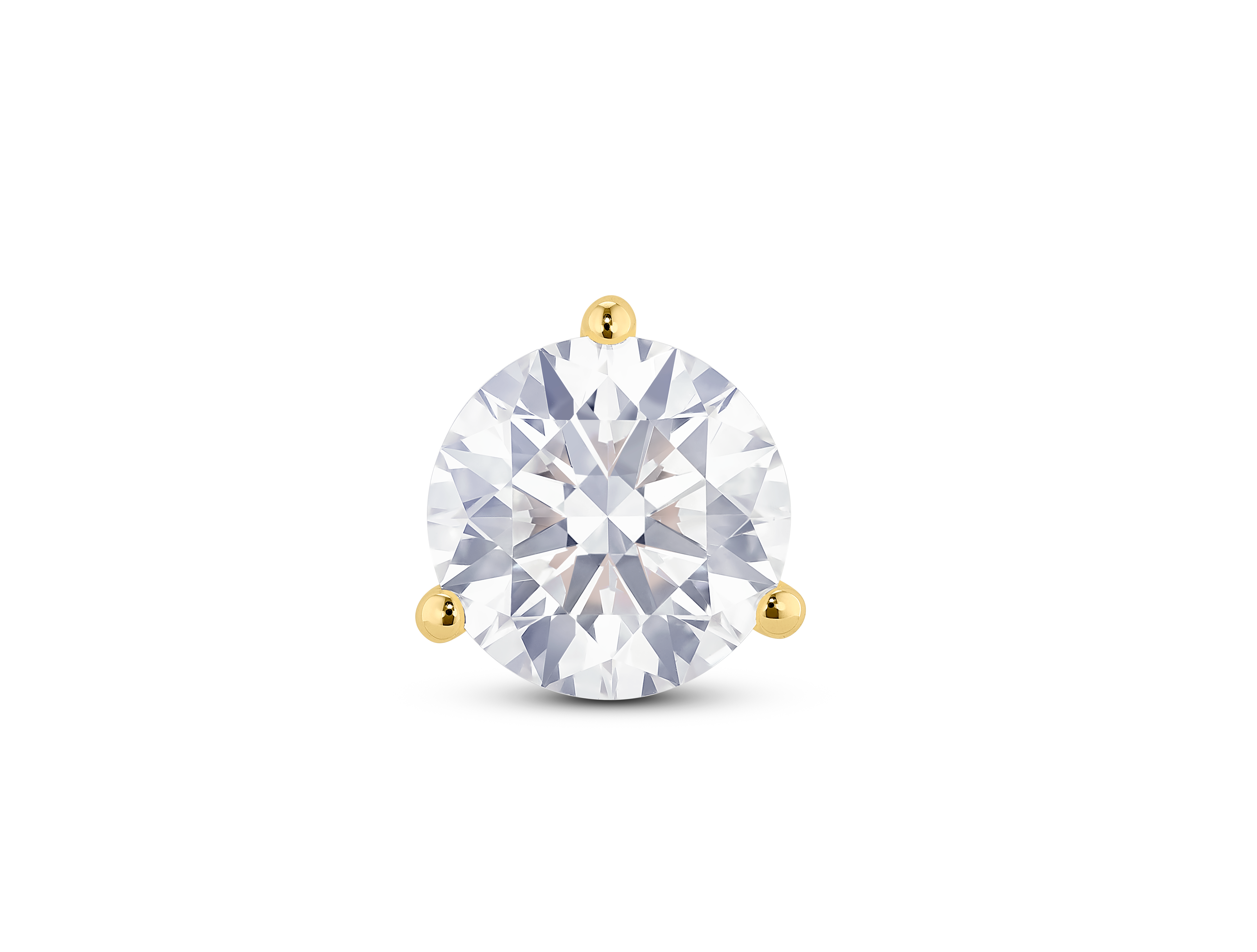 Front view of 1 3/4 carat total weight round brilliant solitaire single stud in 14k yellow gold