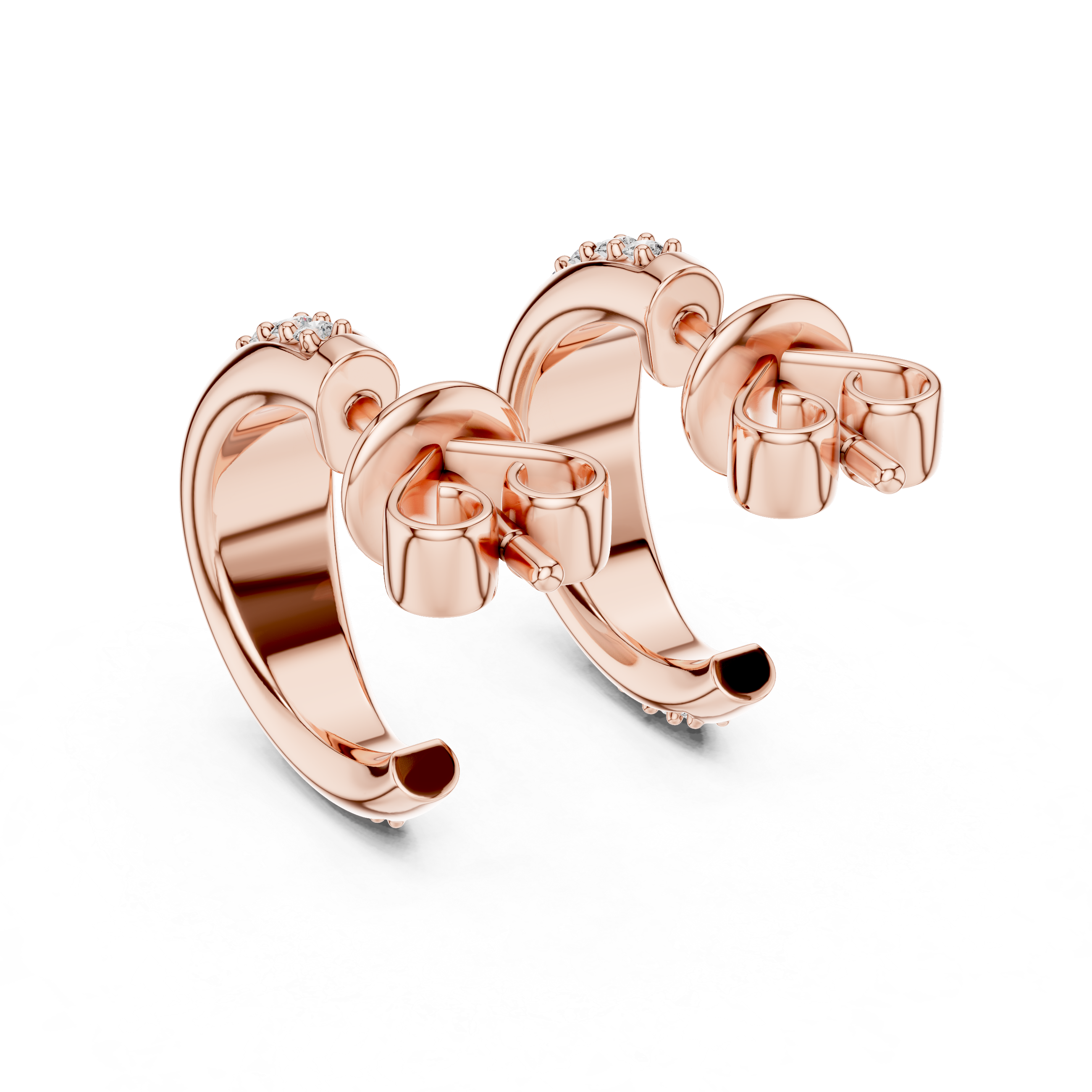 Rose gold hoop earrings on a white background