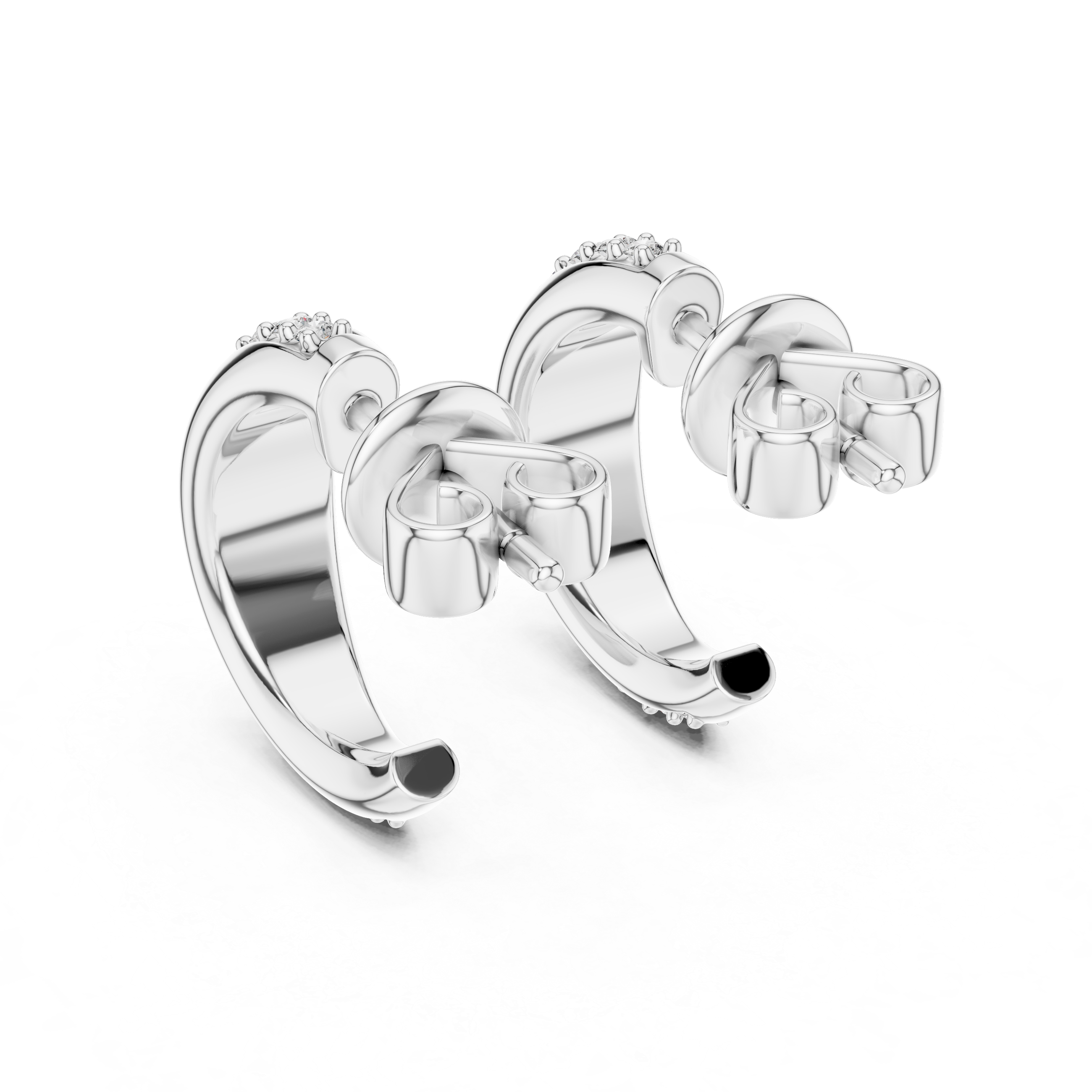 Pair of silver hoop earrings on a white background