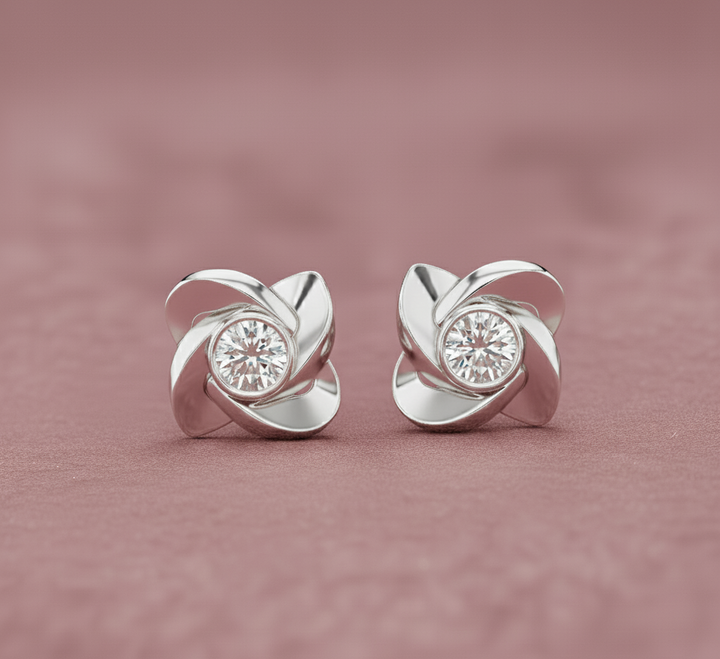 Floral-Inspired 1-CT Diamond Stud Earrings in 14-KT White Gold