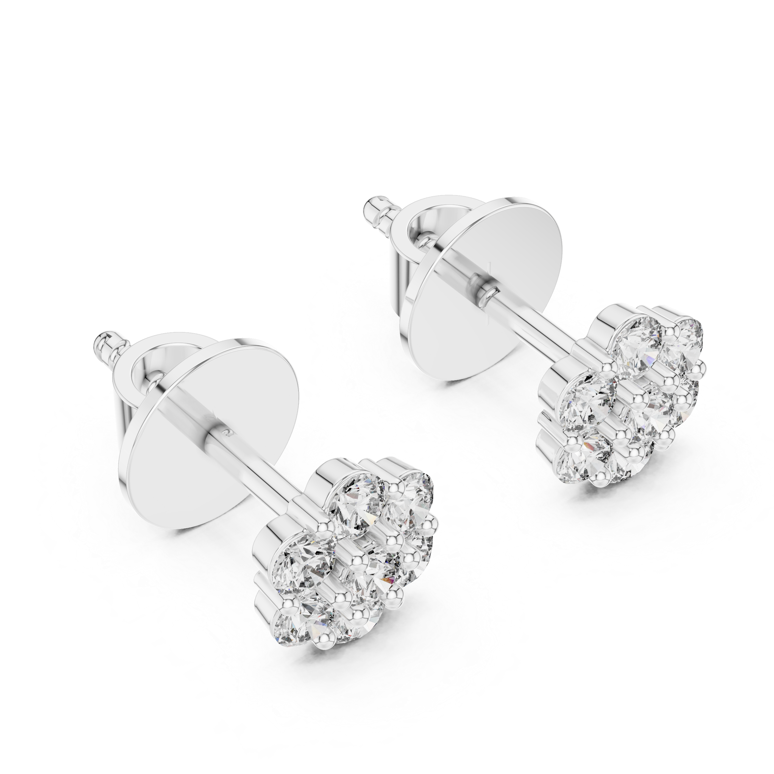 Pair of diamond stud earrings on a white background