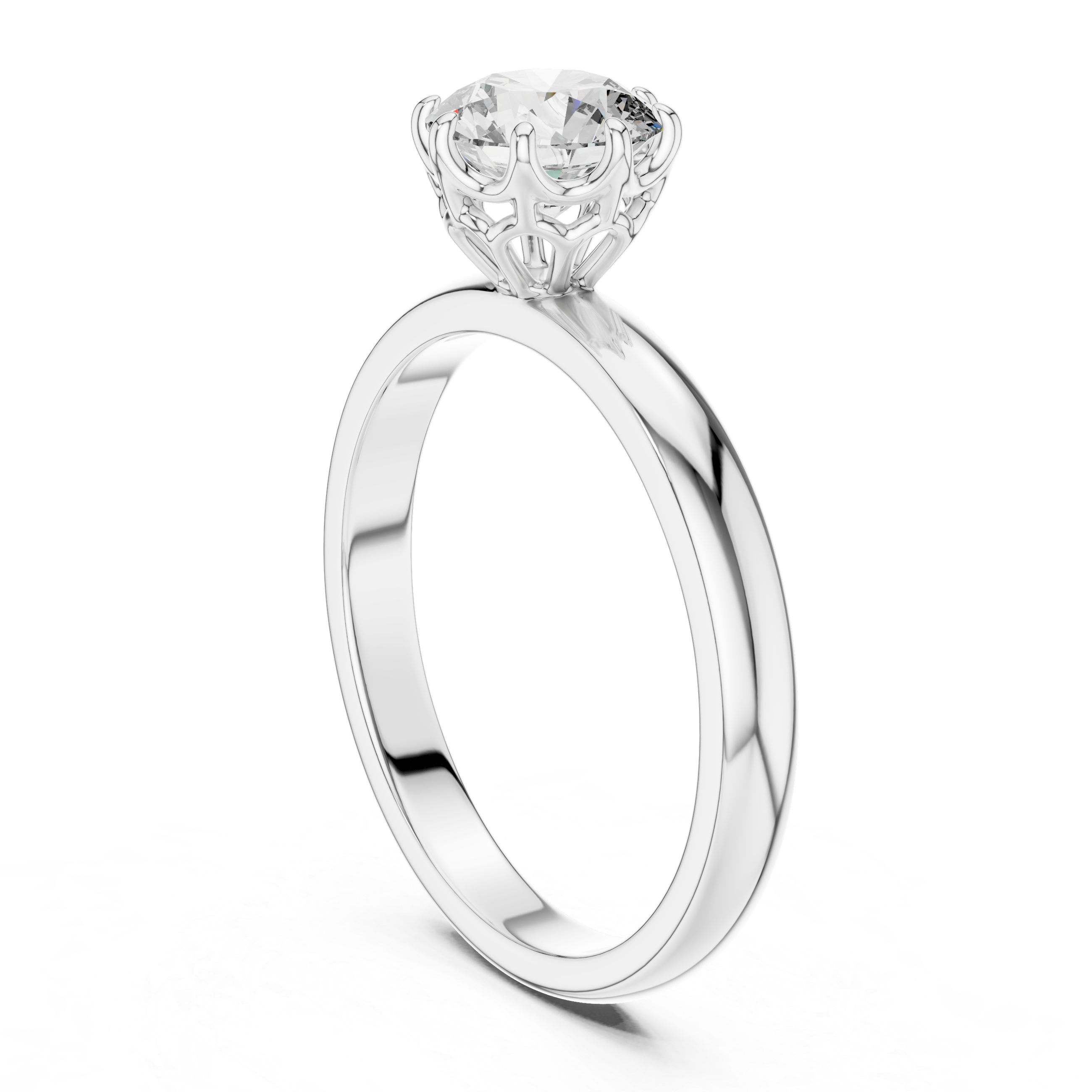 Silver ring with a diamond on a white background