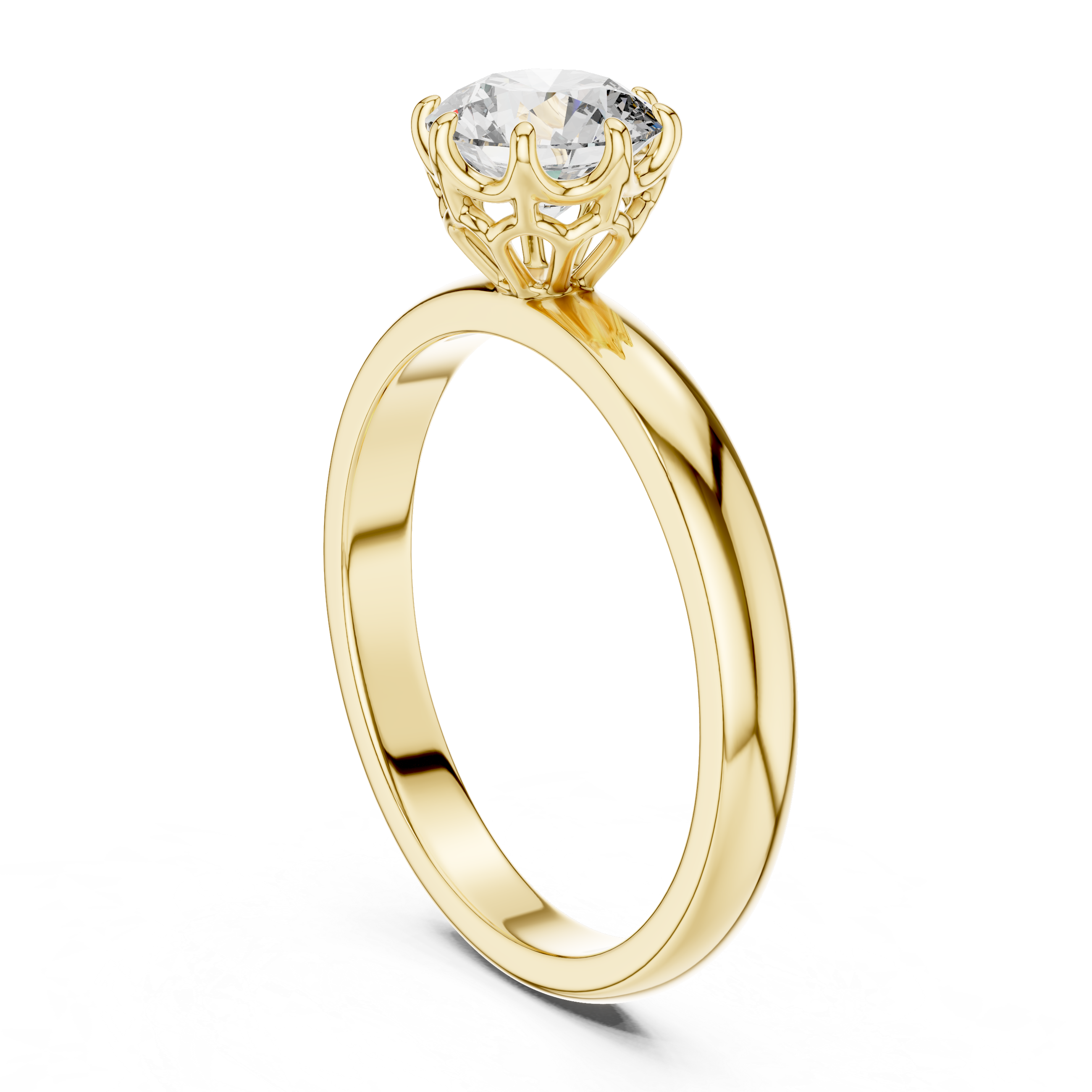 Gold ring with a diamond on a white background