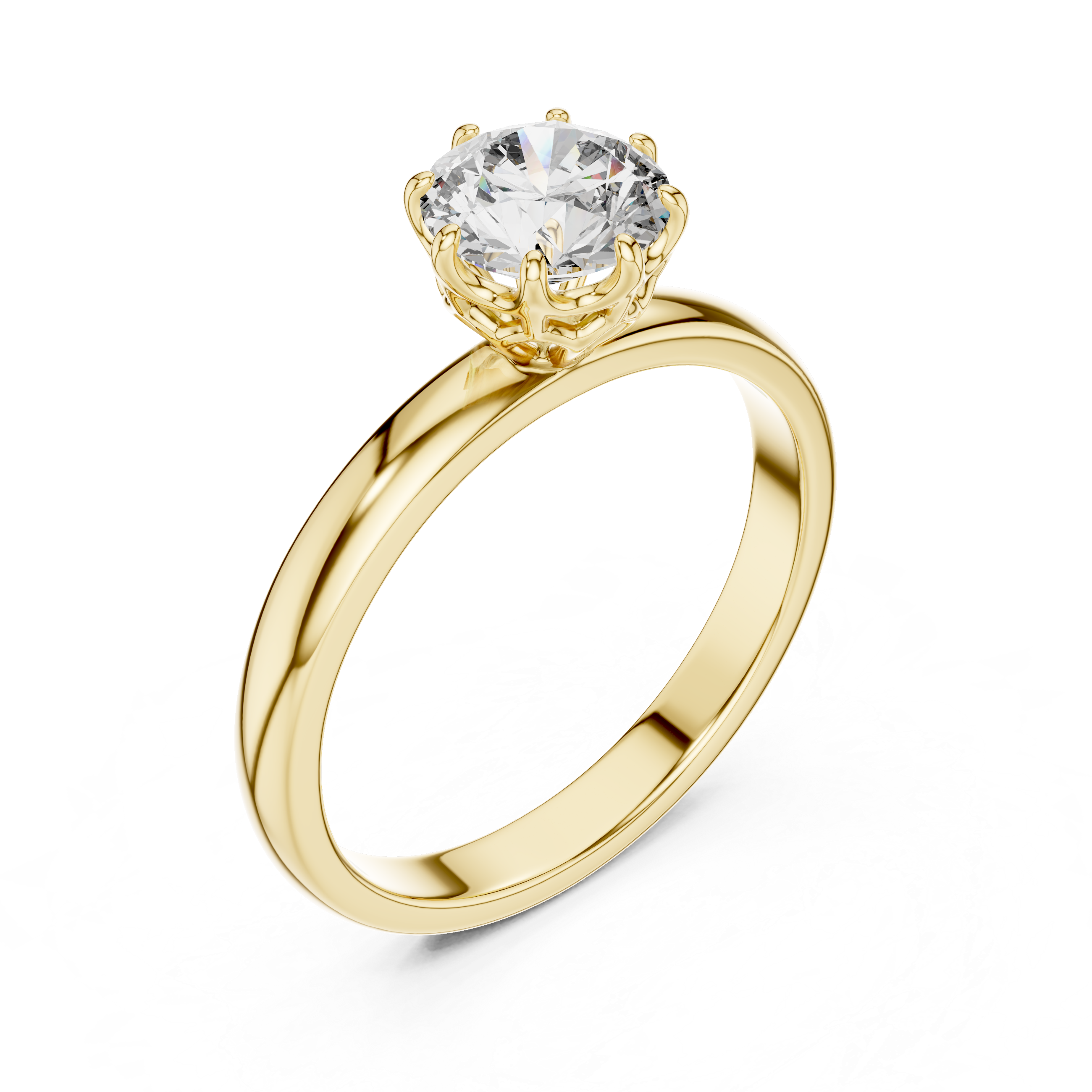Gold ring with a clear gemstone on a white background
