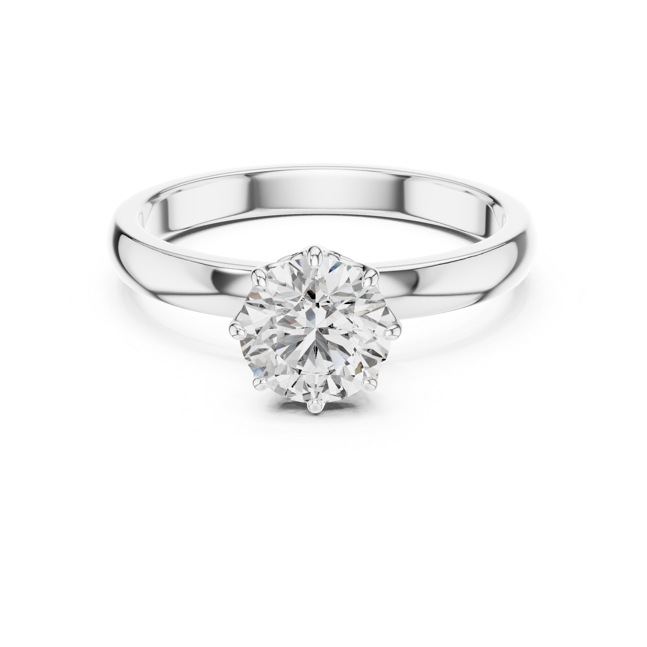 Silver ring with a diamond on a white background