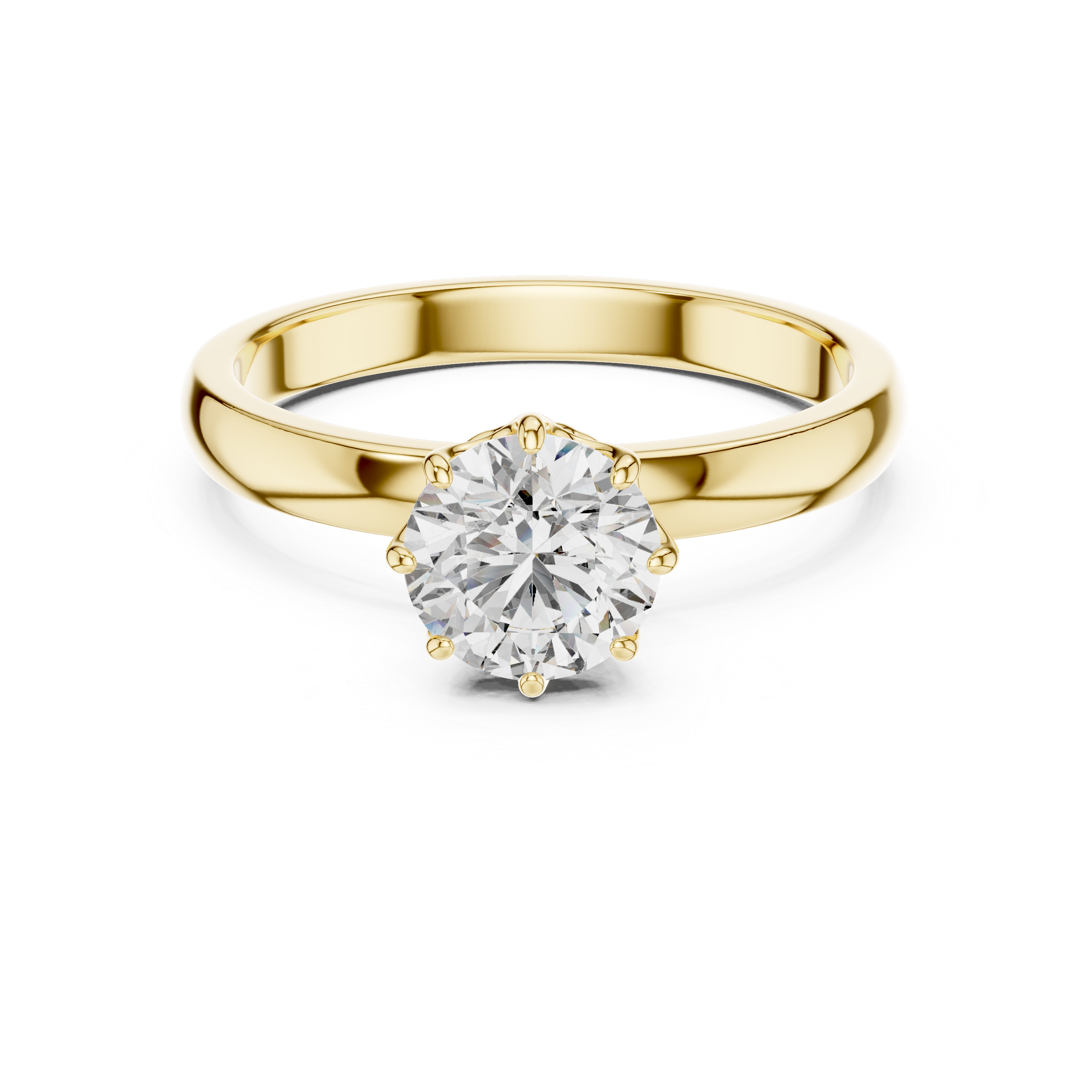 Gold ring with a diamond on a white background