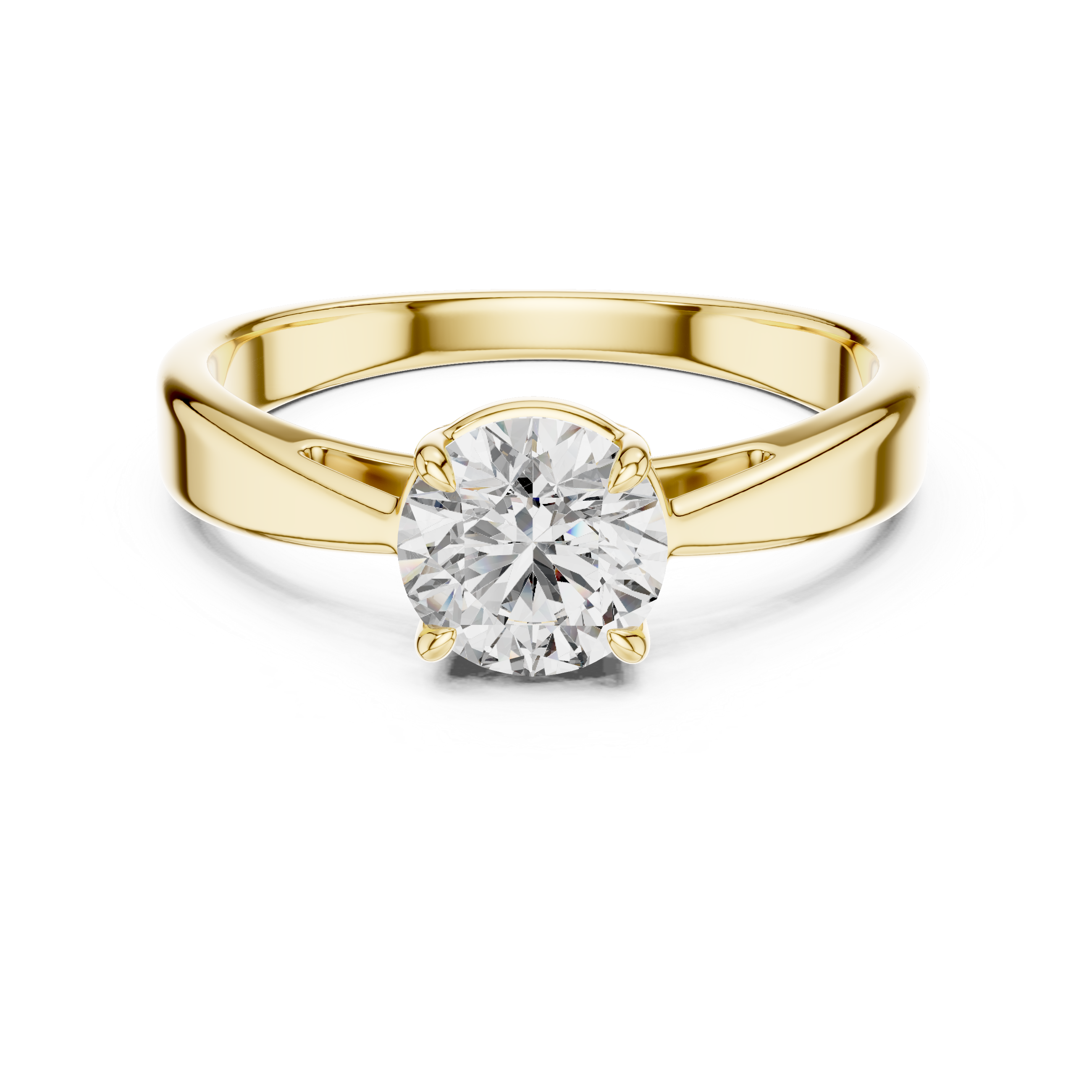 Gold ring with a diamond on a white background