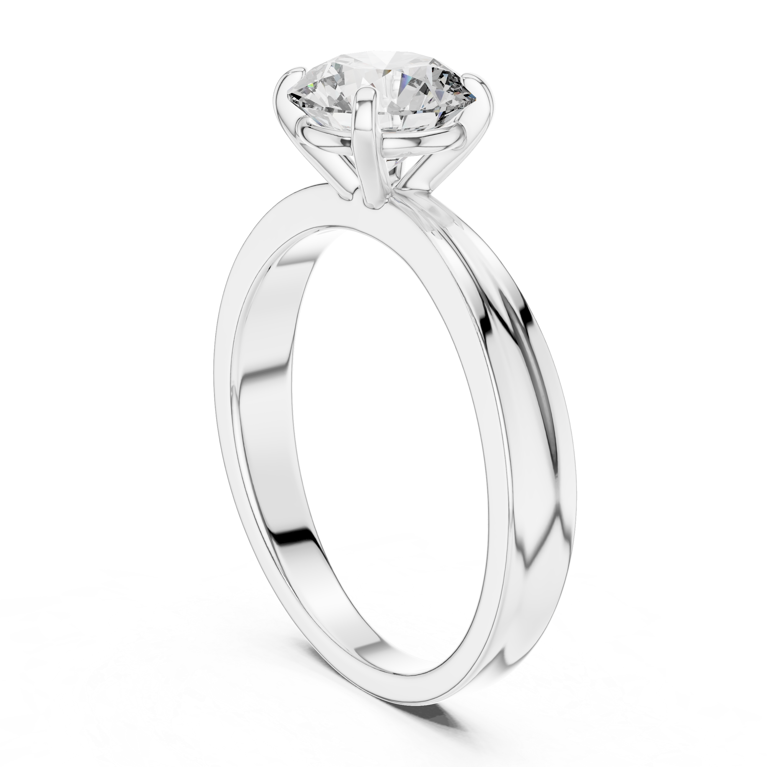Silver ring with a diamond on a white background