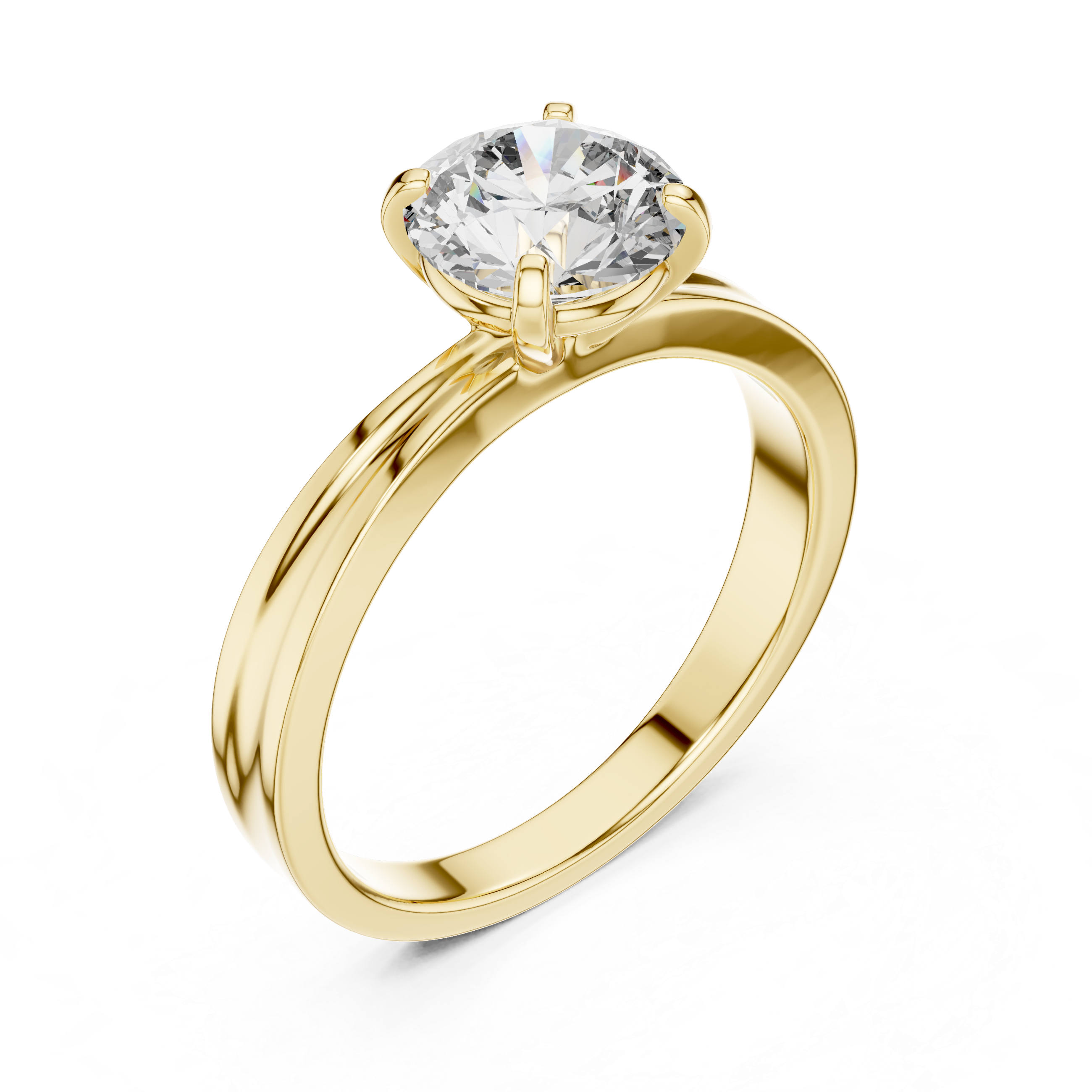 Gold ring with a large diamond on a white background