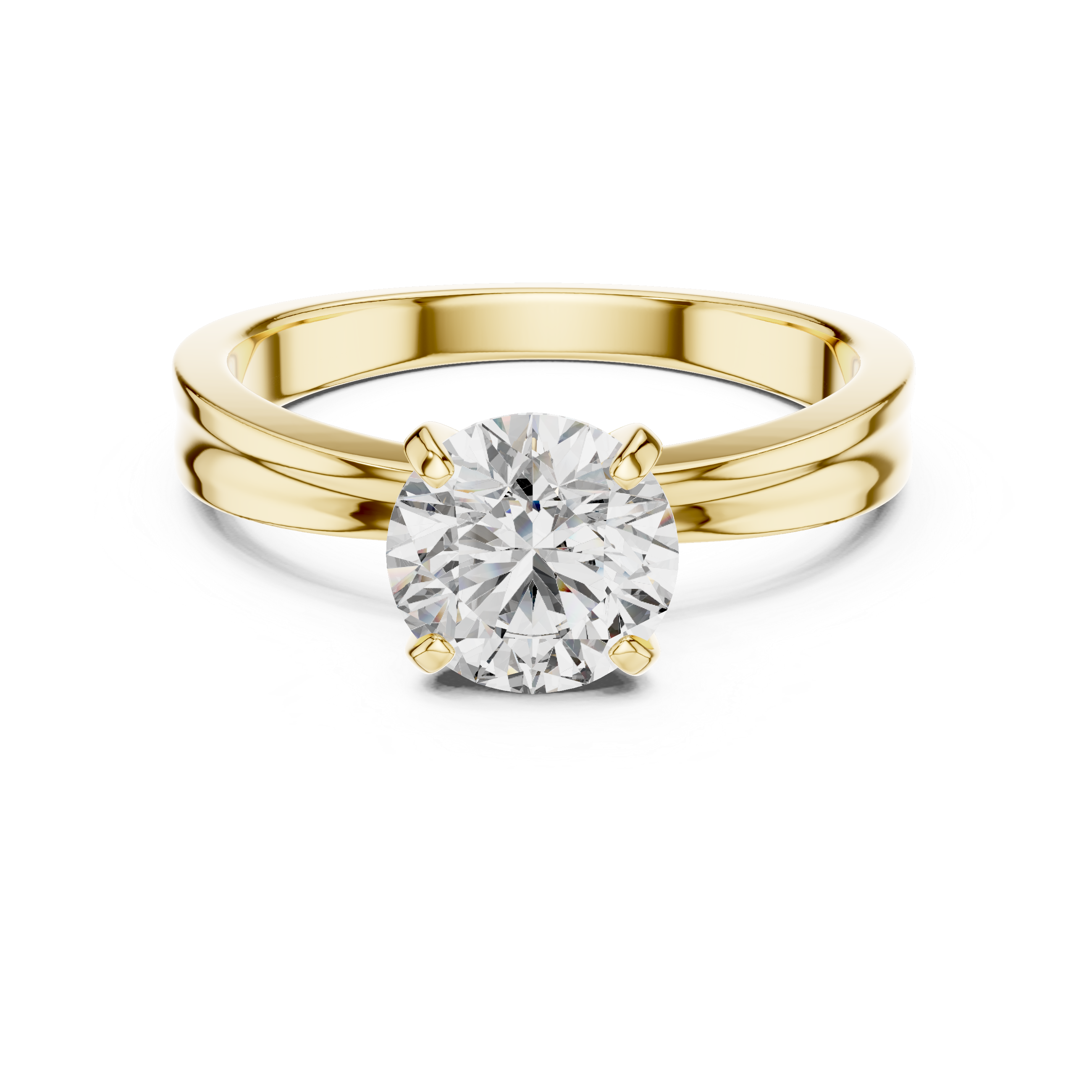 Gold ring with a diamond on a white background