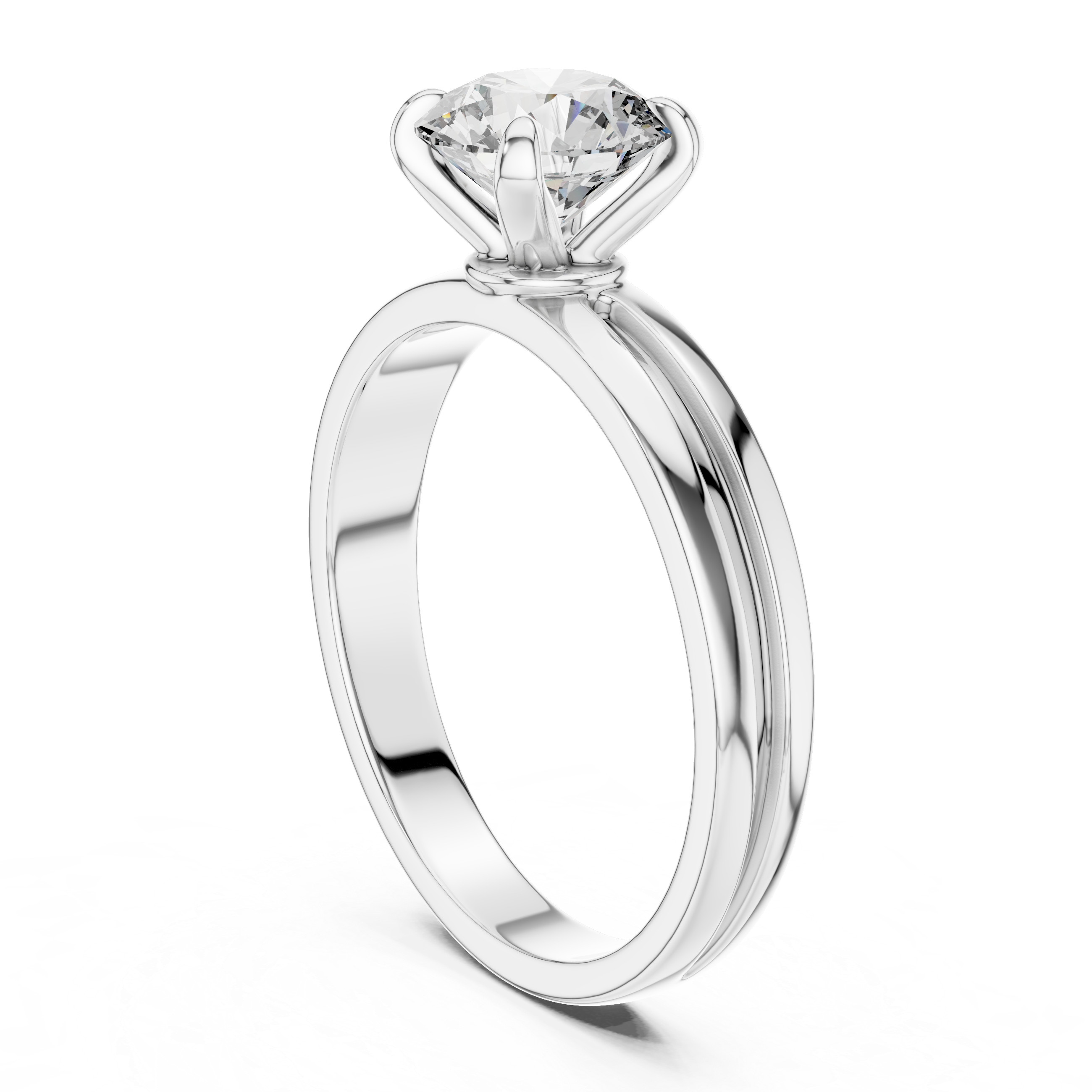 Diamond ring with a white gold band on a white background