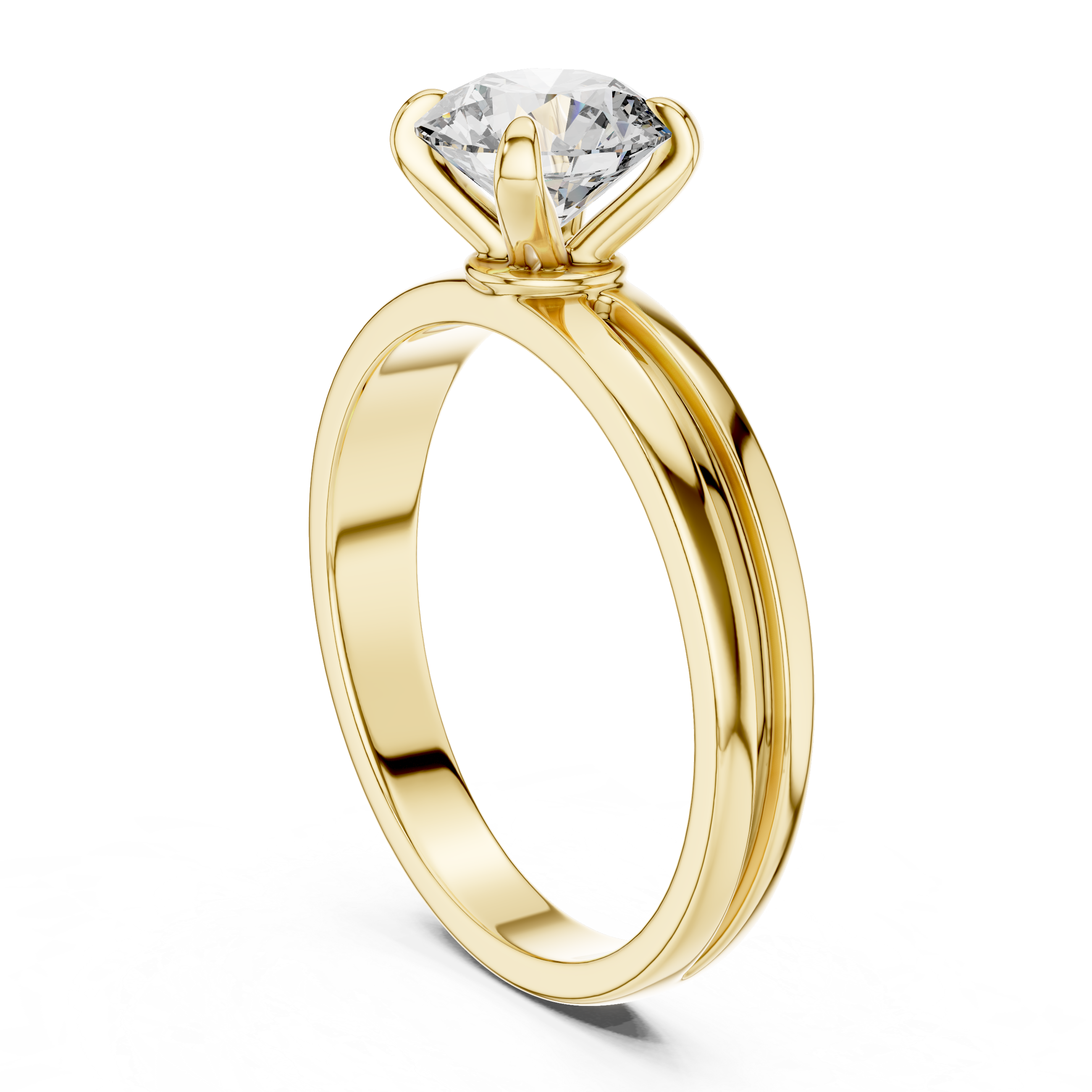 Gold ring with a diamond on a white background
