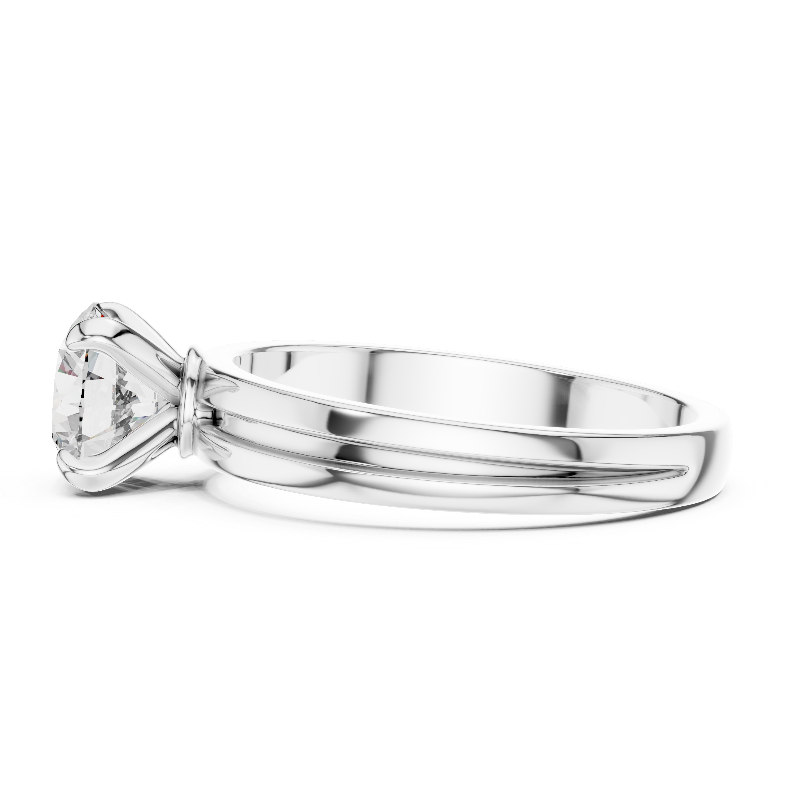 Silver ring with a diamond on a white background