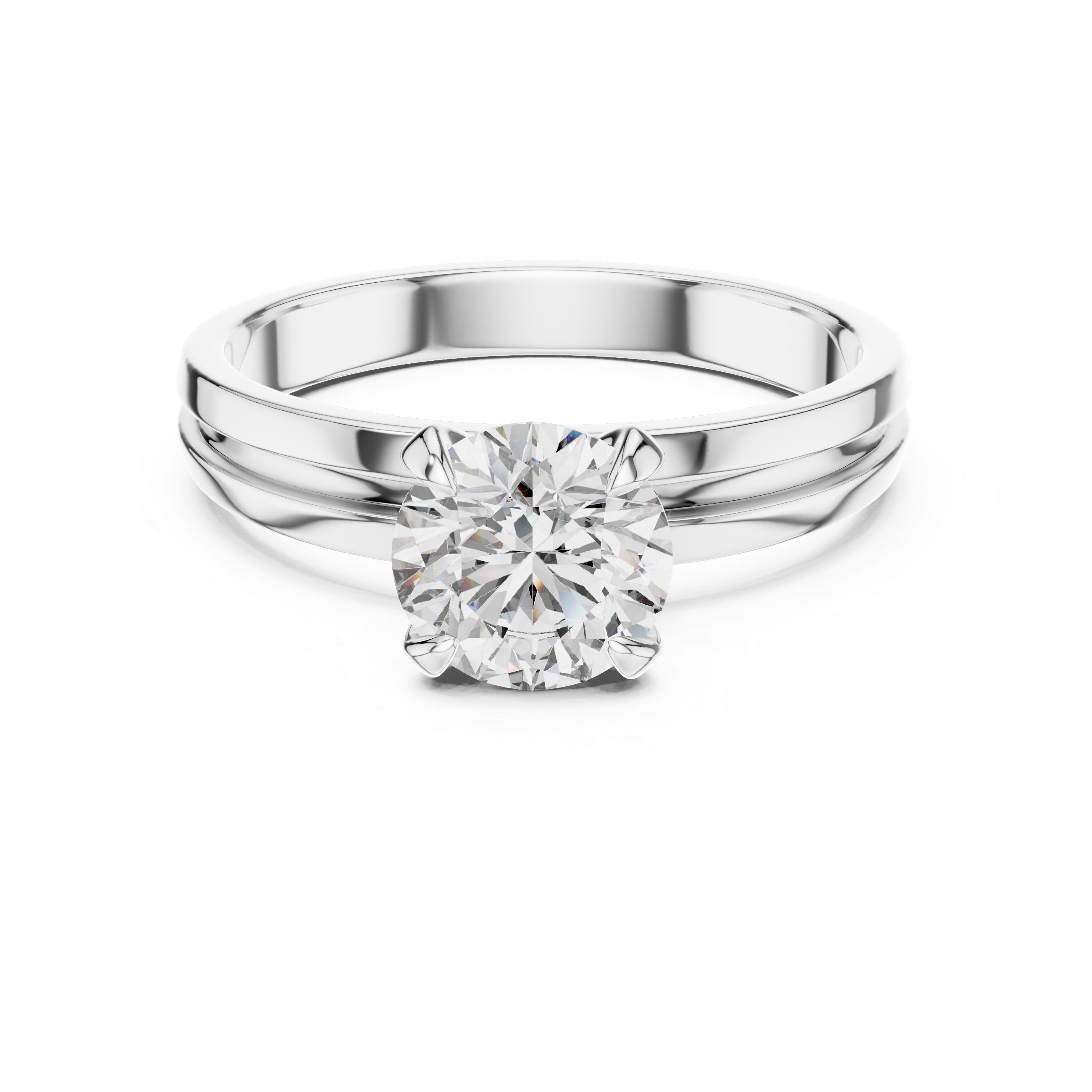 Silver ring with a diamond on a white background