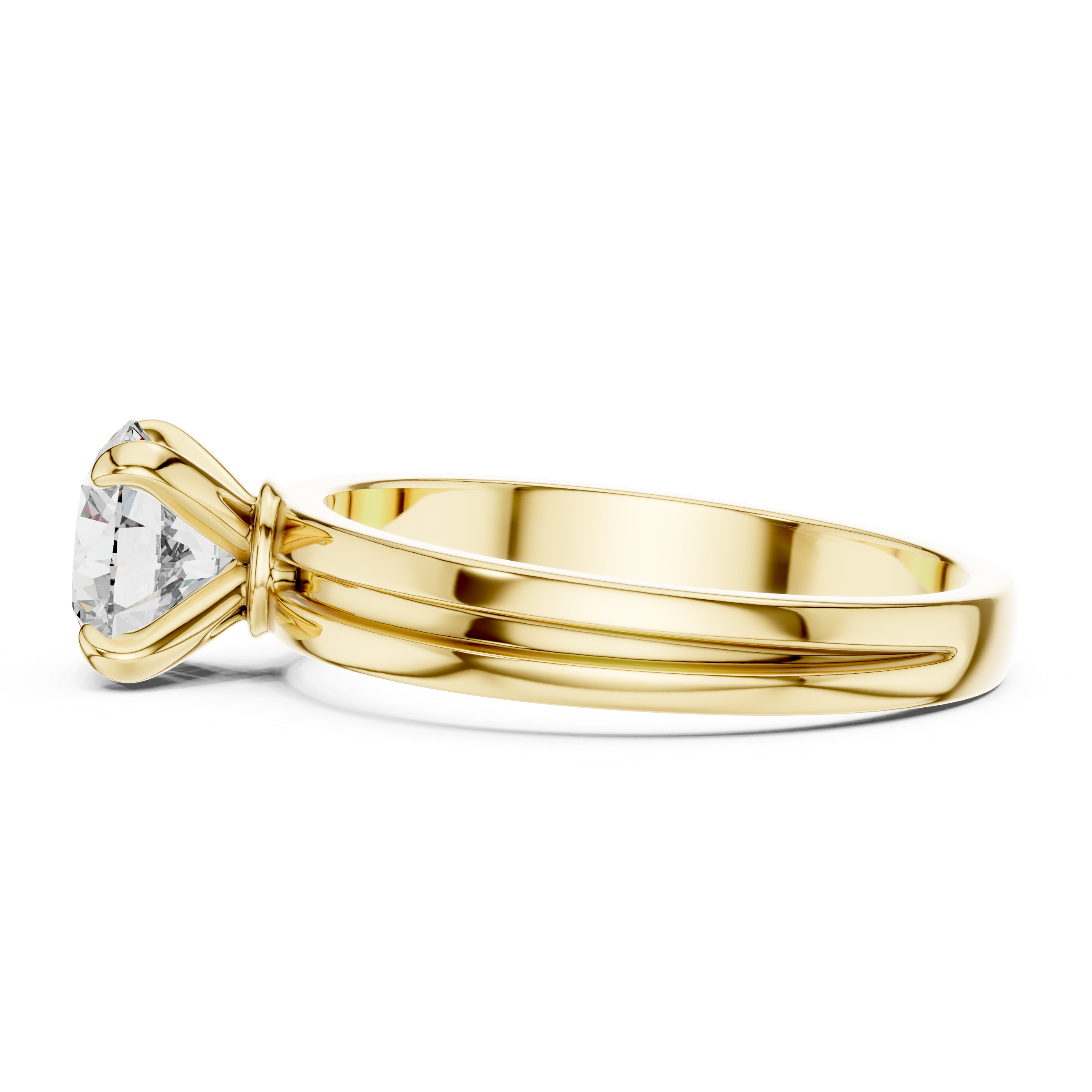 Gold ring with a diamond on a white background