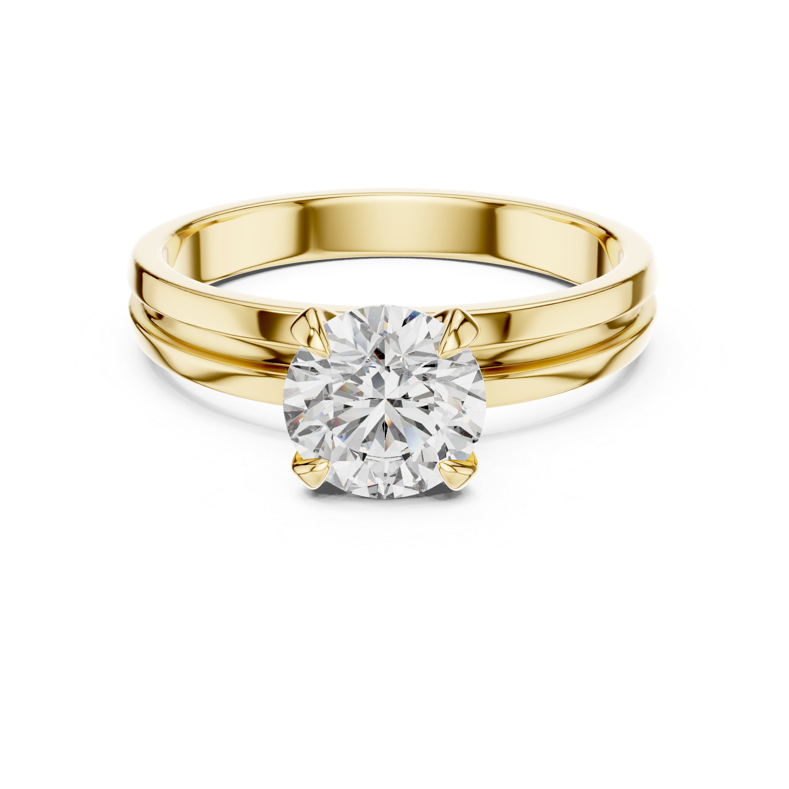 Gold ring with a diamond on a white background