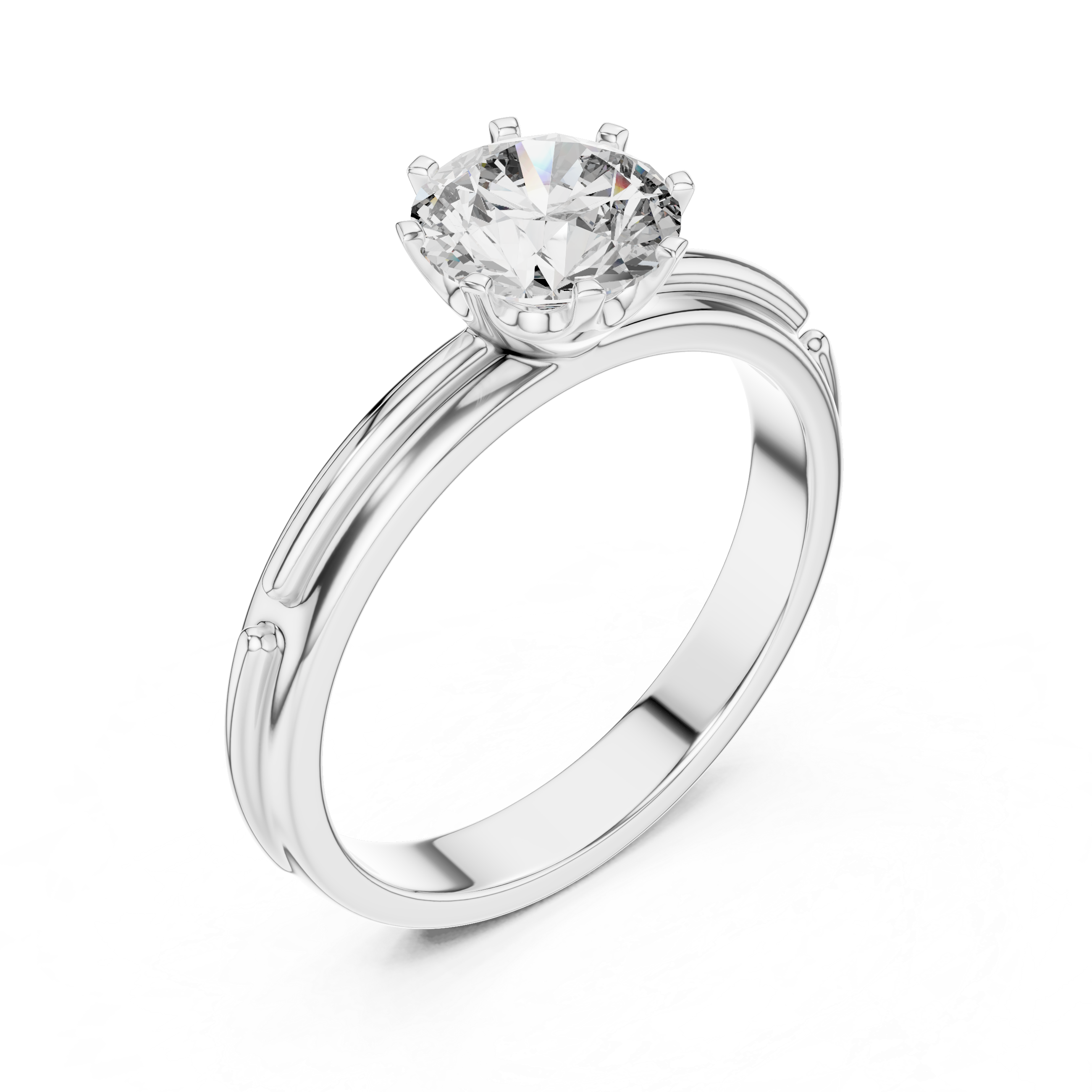 Silver ring with a diamond on a white background