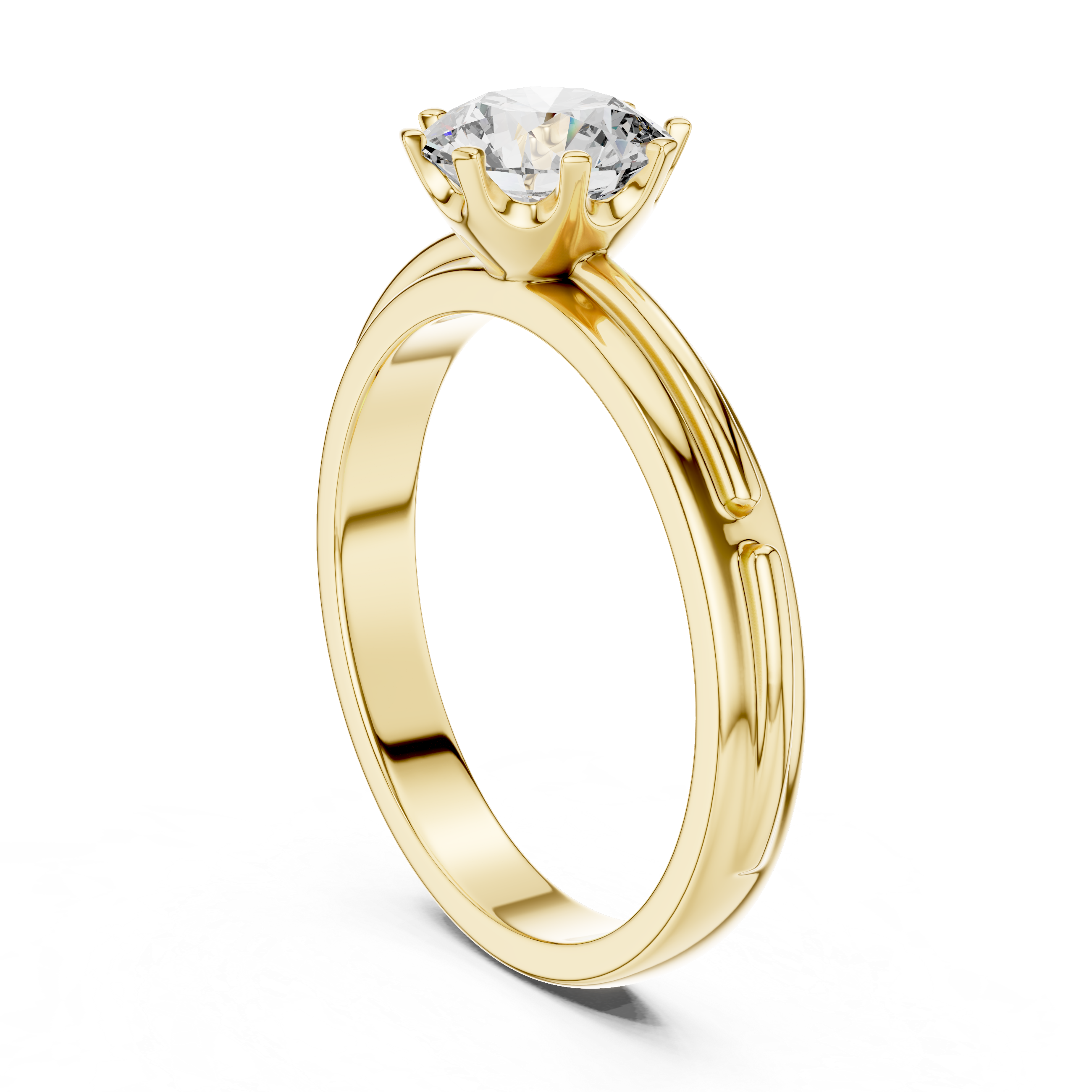 Gold ring with a diamond on a white background