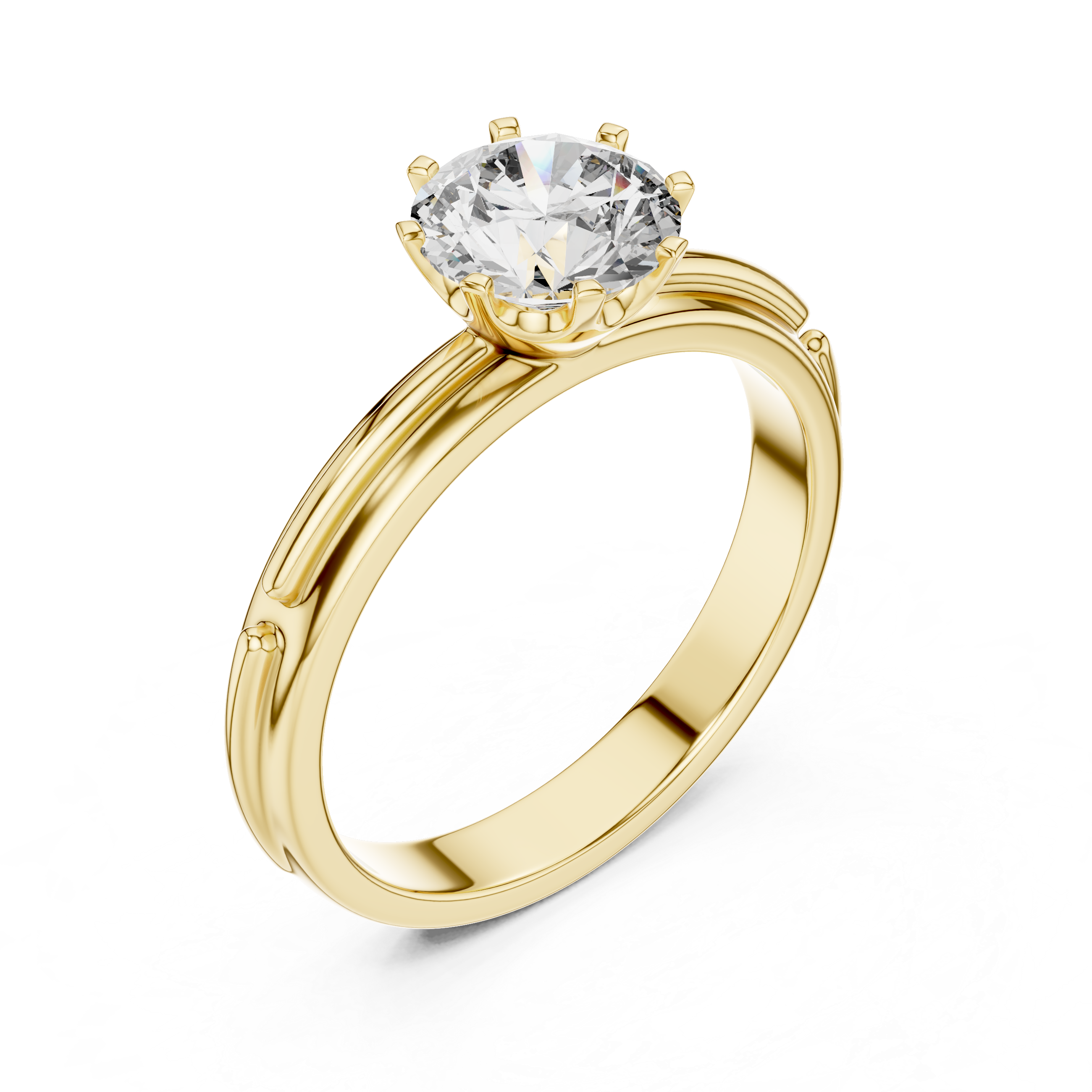 Gold ring with a diamond on a white background