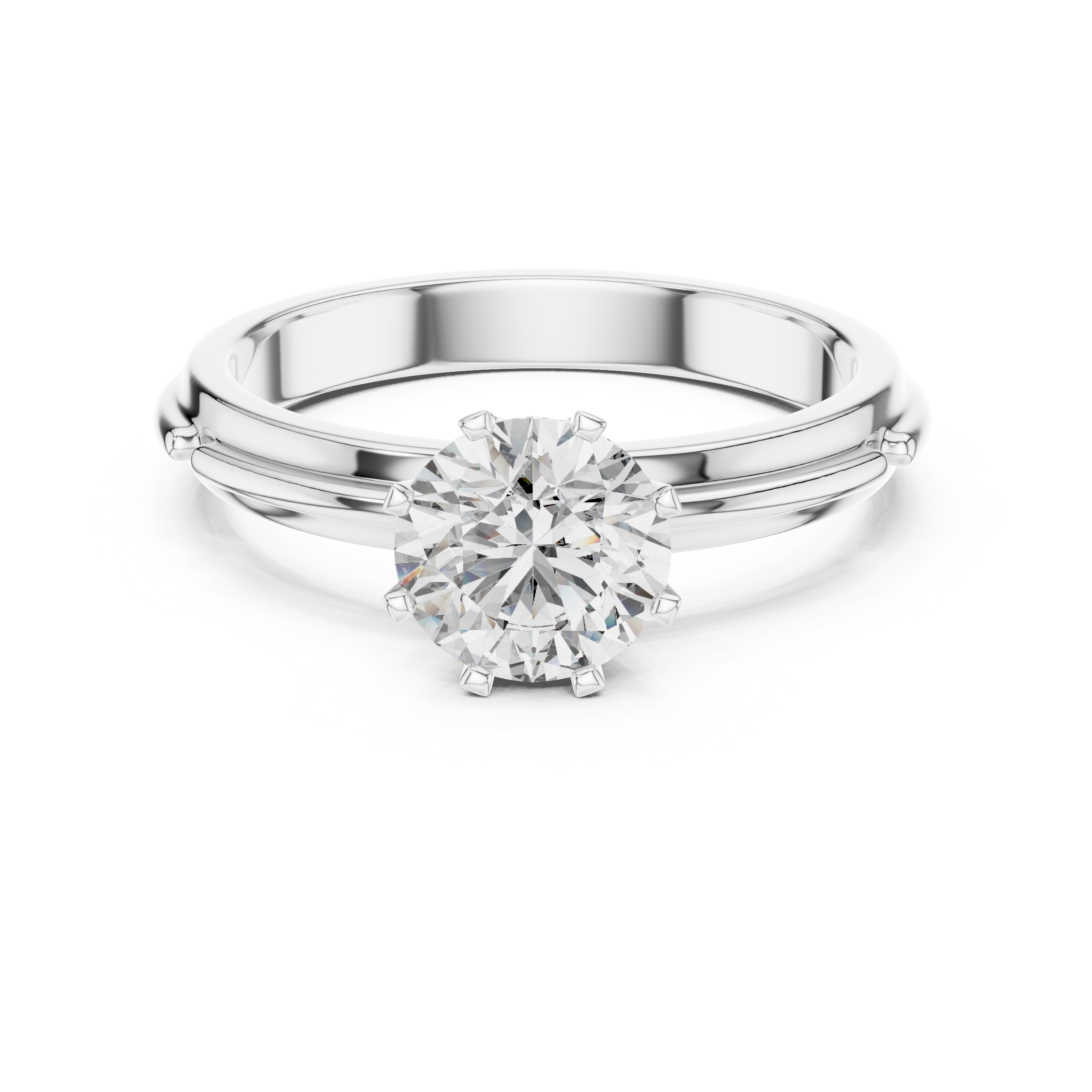 Silver ring with a diamond on a white background