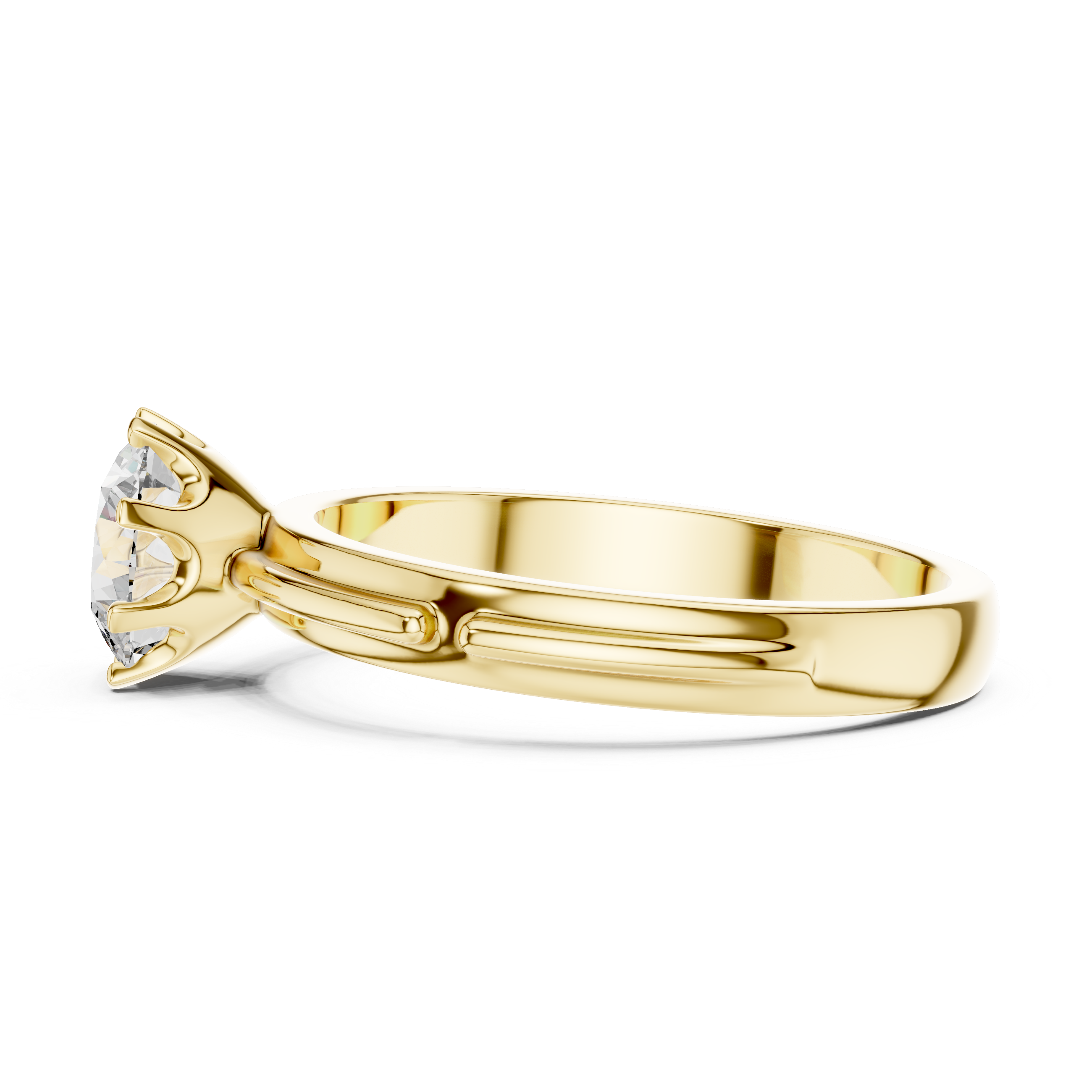 Gold ring with a diamond on a white background