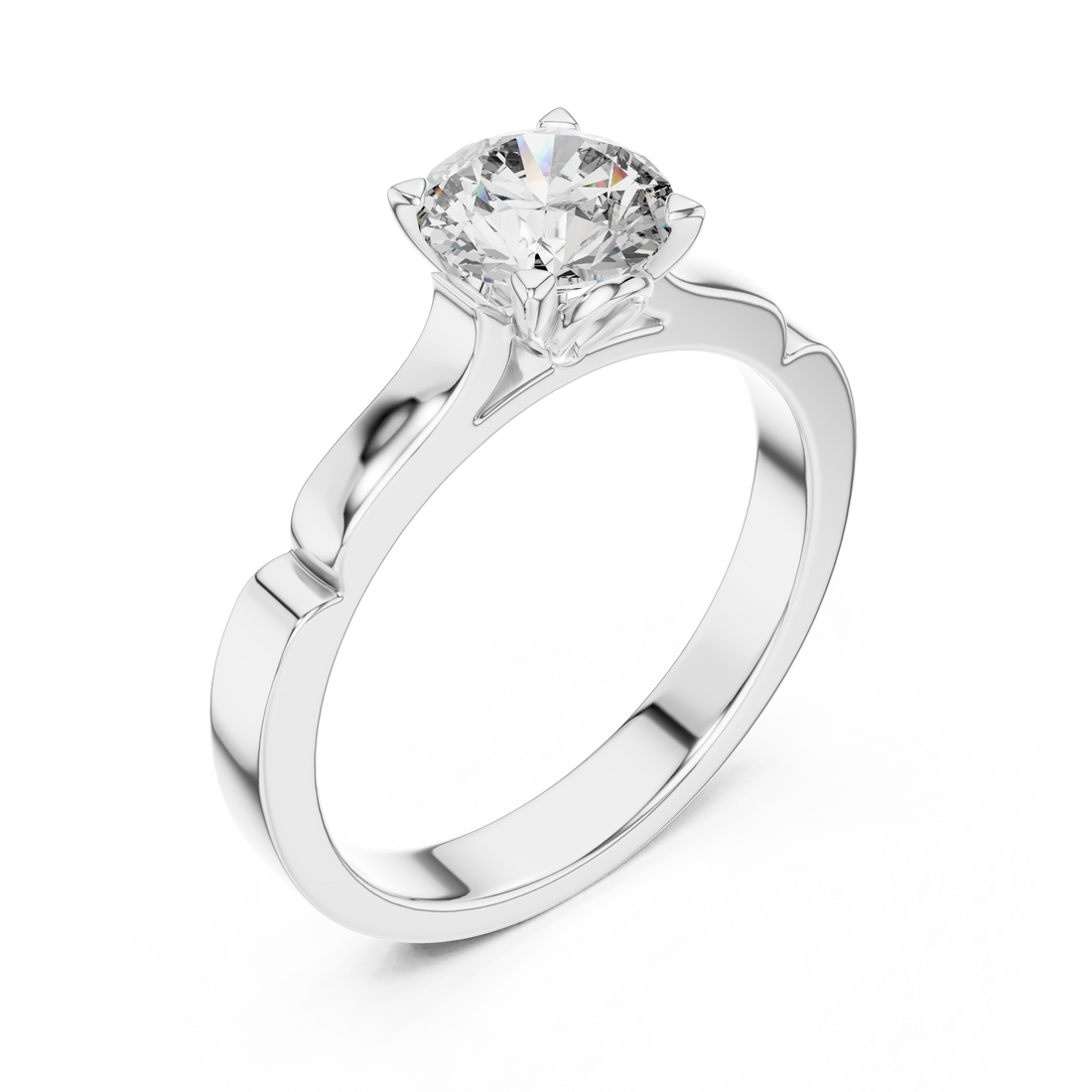 Sculpted Solitaire 1-Ct Round Diamond Ring in 14kt-White Gold