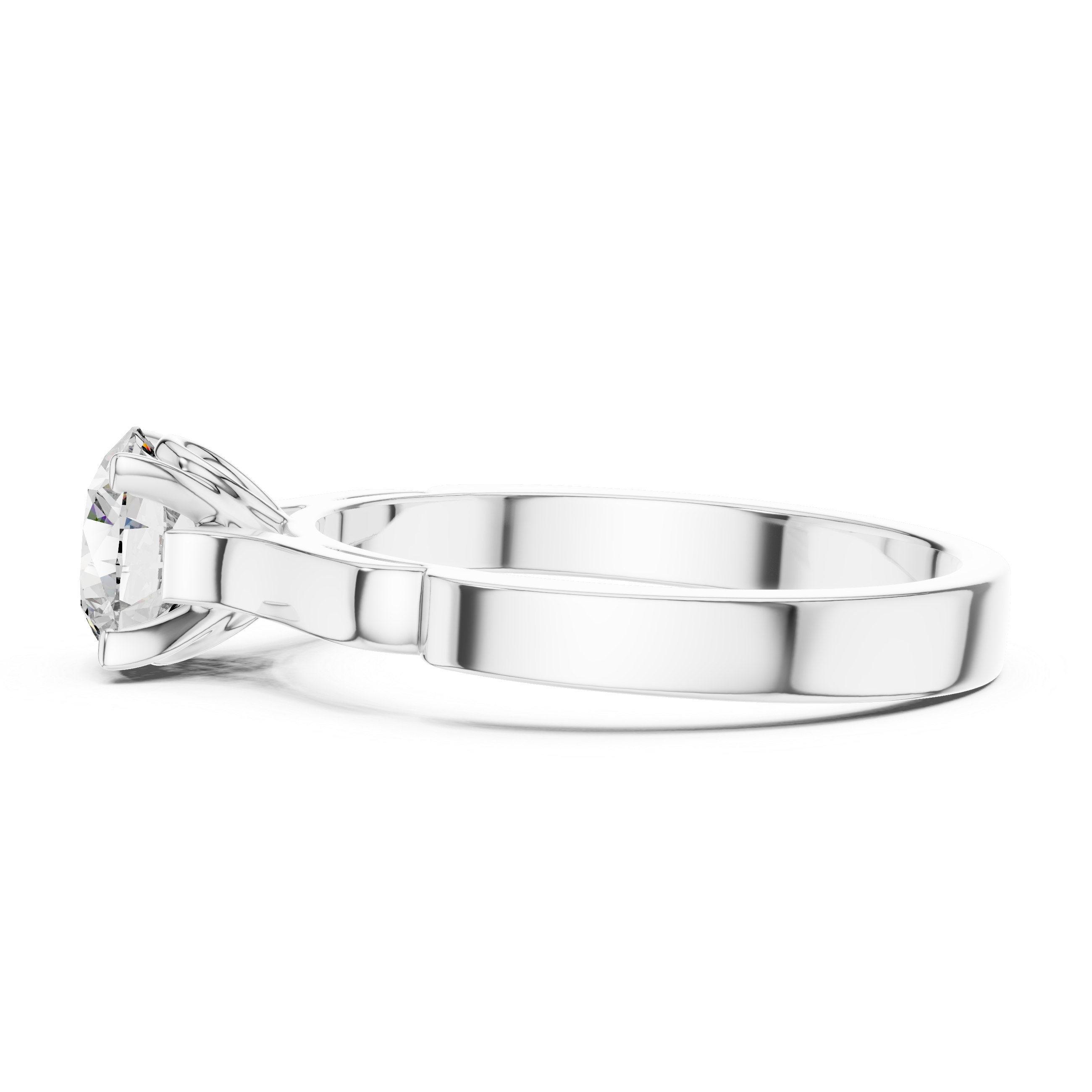 Silver ring with a diamond on a white background