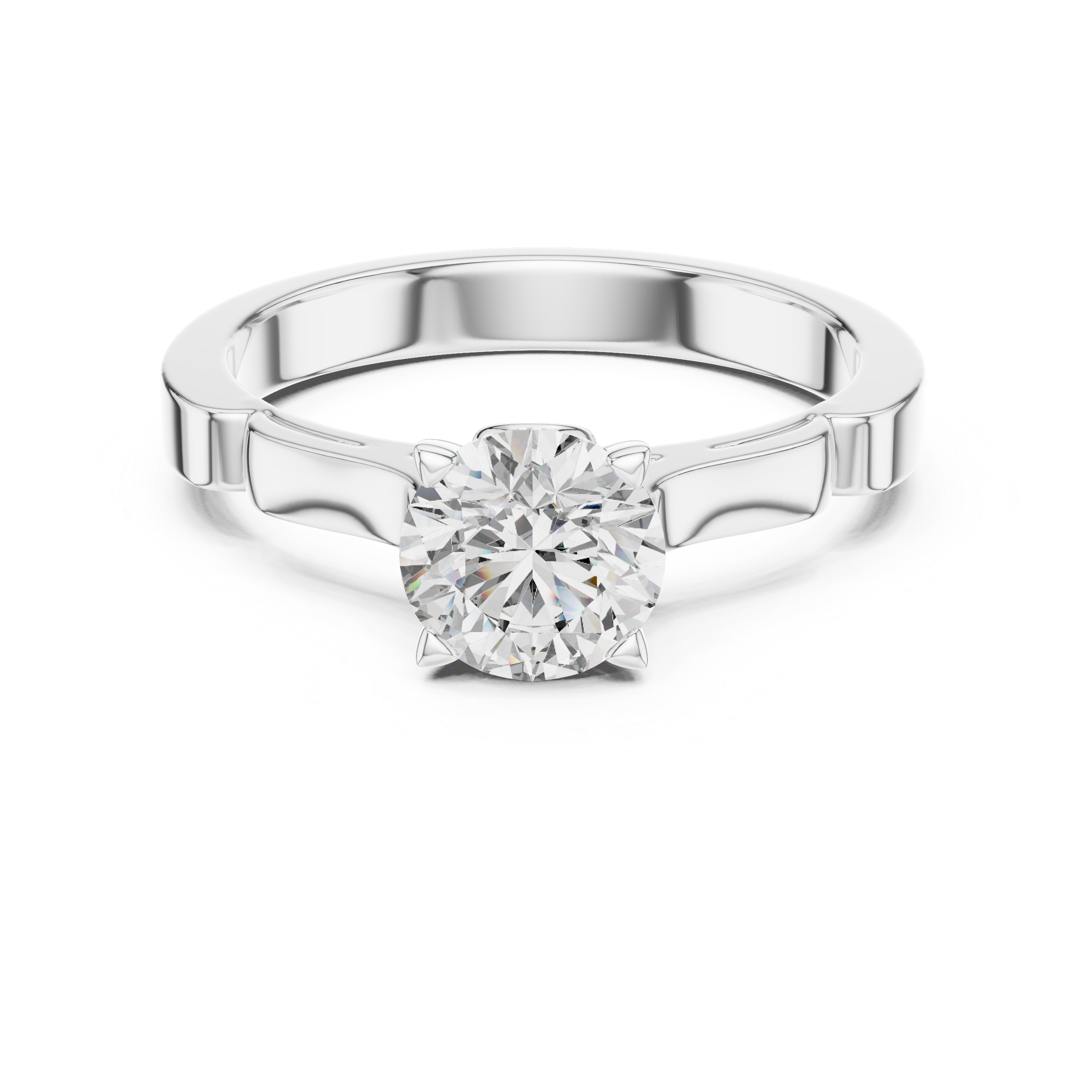 Silver ring with a diamond on a white background