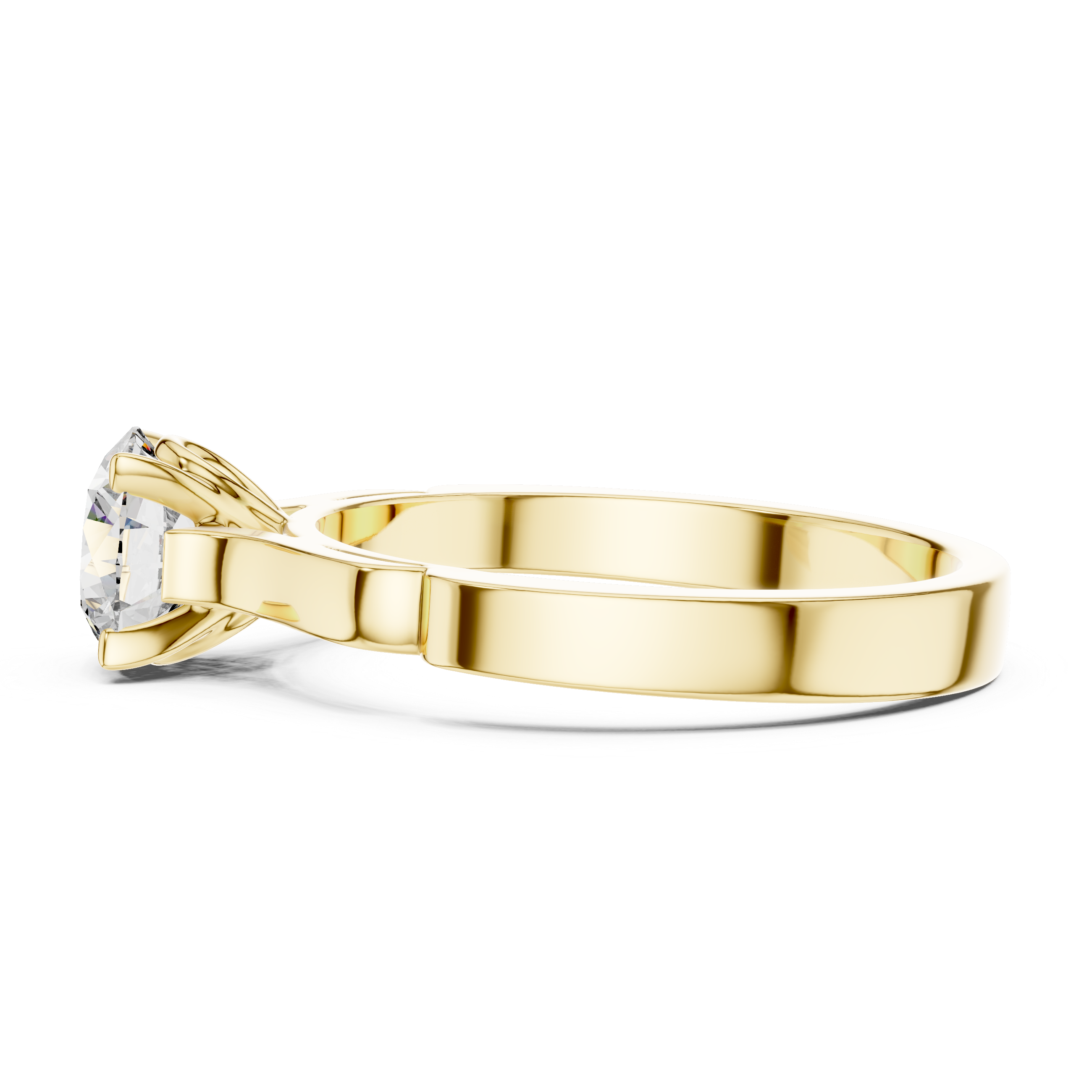 Gold ring with a diamond on a white background