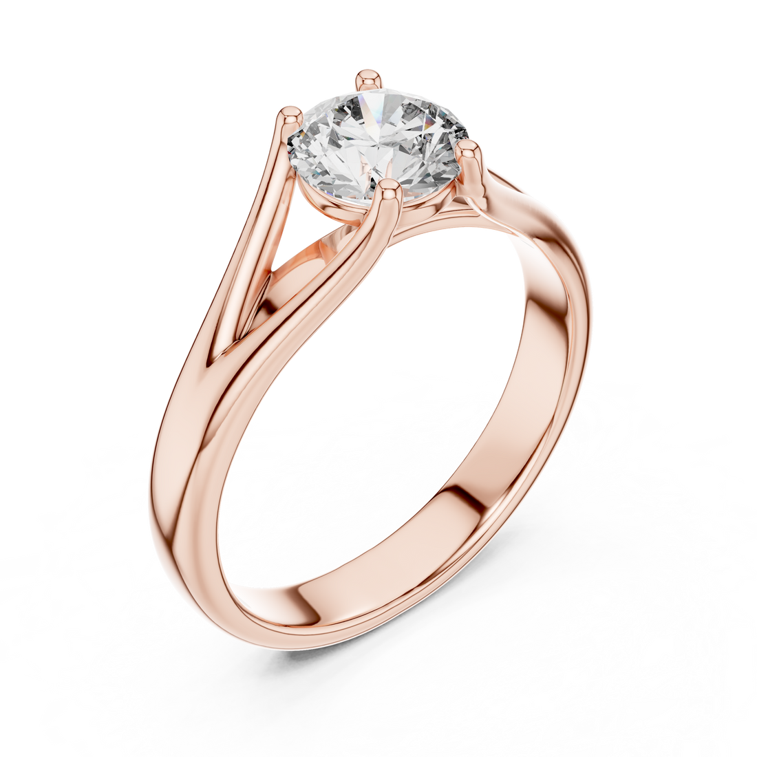 Elegant Split Shank Solitaire 1-CT Round Diamond Ring in 14_KT White Diamond